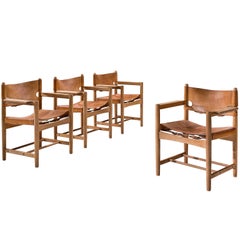 Børge Mogensen Set of Four '3238' Armchairs in Oak and Cognac Leather