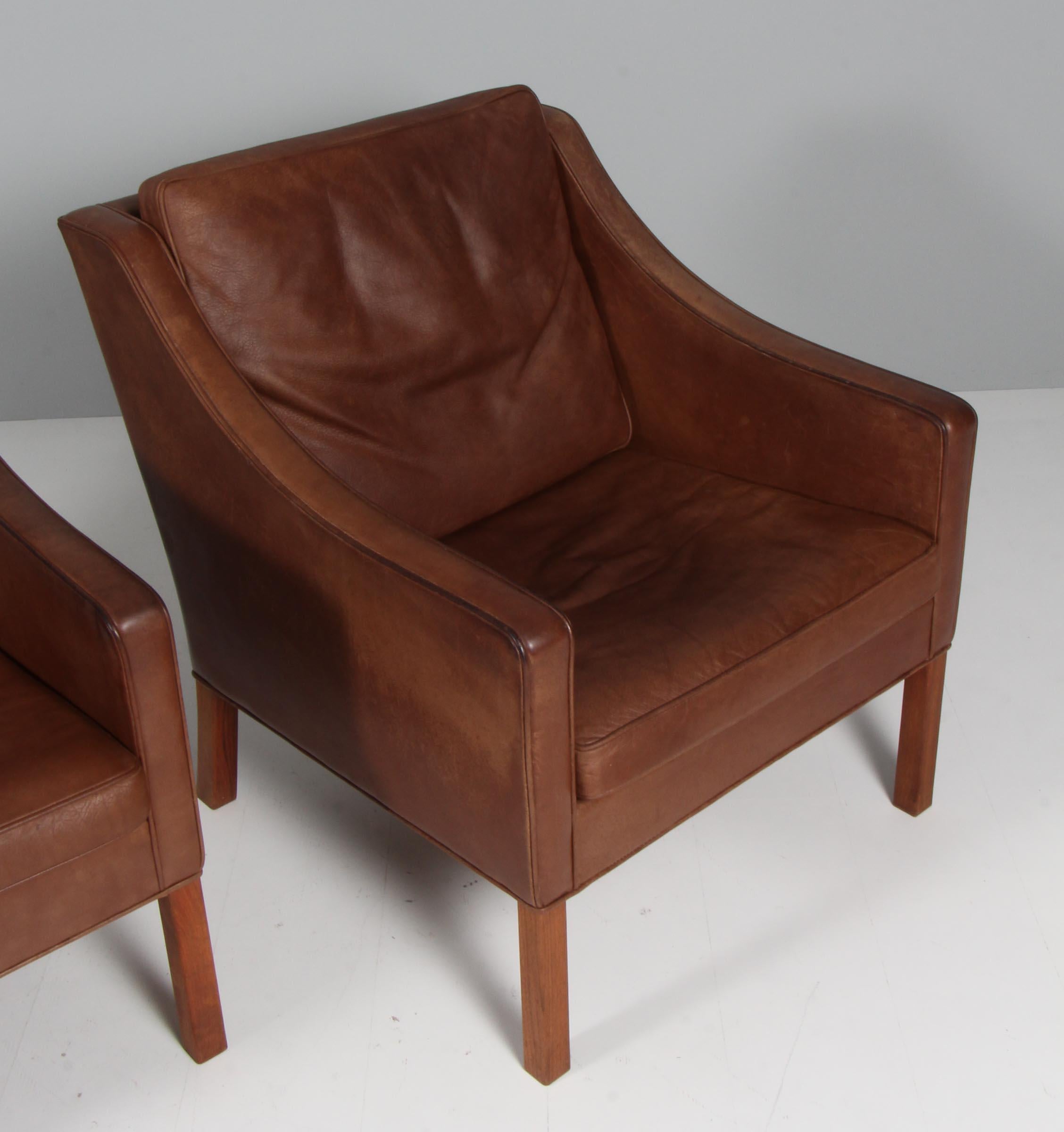 Leather Børge Mogensen Set of Lounge Chairs, model 2207, Denmark, 1960s