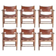 Børge Mogensen Ensemble de chaises à accoudoirs "espagnoles" en chêne et cuir Modèle BM3238