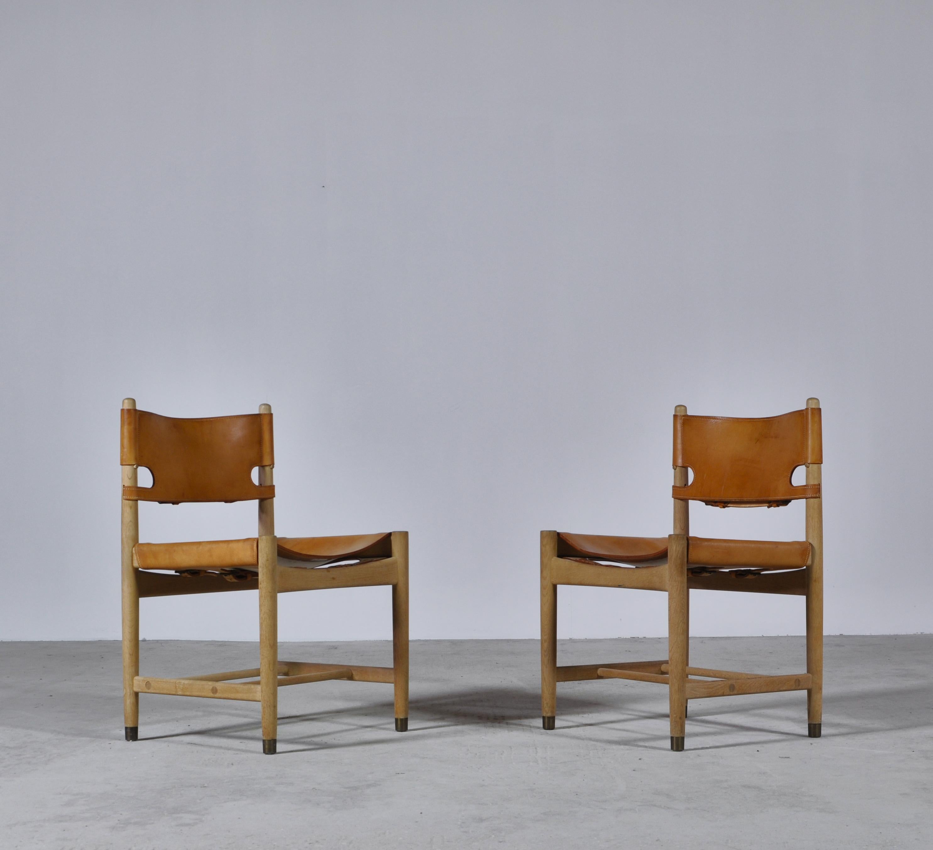 Børge Mogensen Set of Oak and Leather "Spanish" Dining Chairs Model
