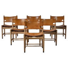 Vintage Børge Mogensen Set of Oak and Leather "Spanish" Dining Chairs Model BM3237