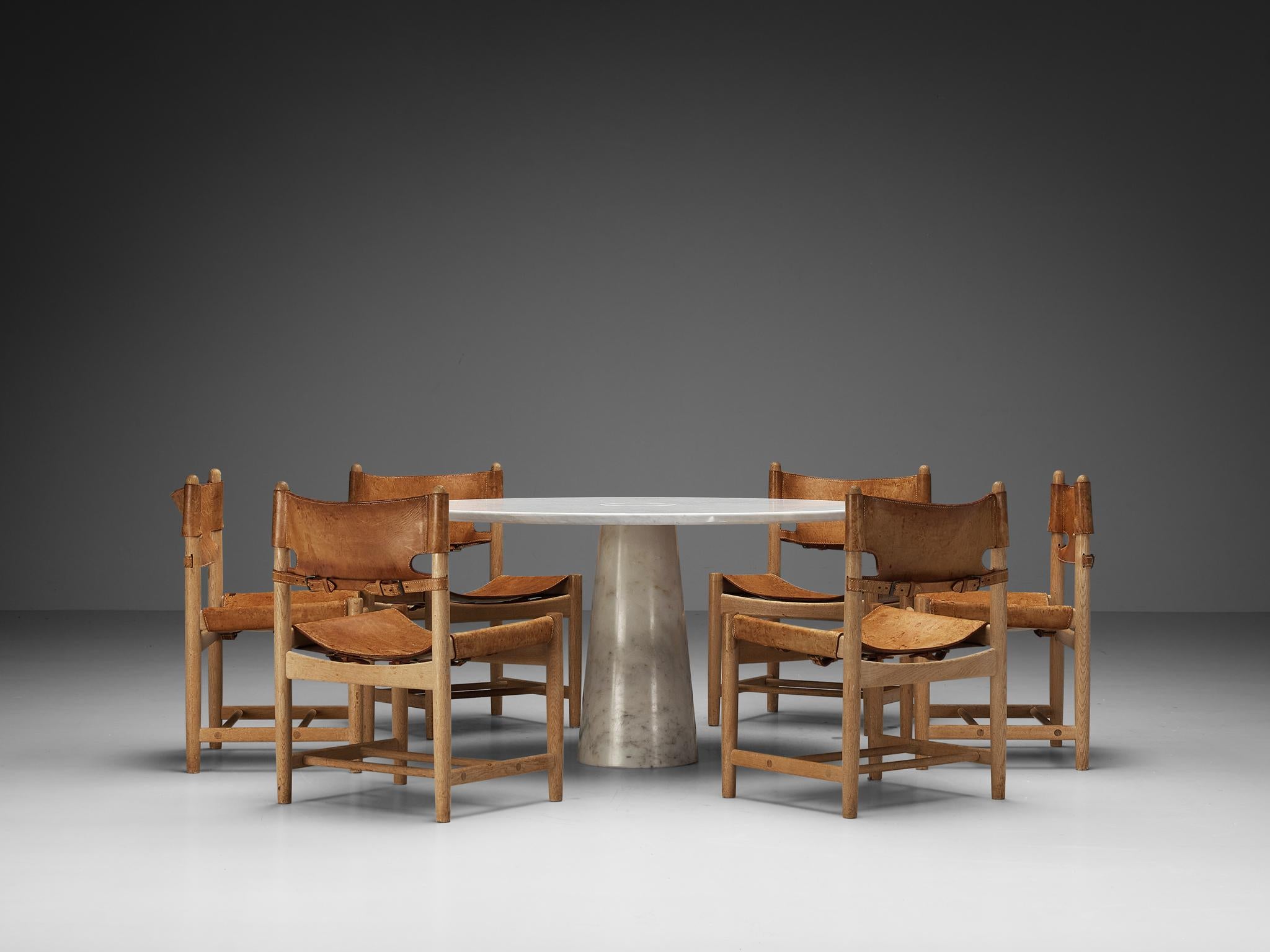 Mid-Century Modern Børge Mogensen Set of Six Armchairs & Angelo Mangiarotti Eros Dining Table  For Sale