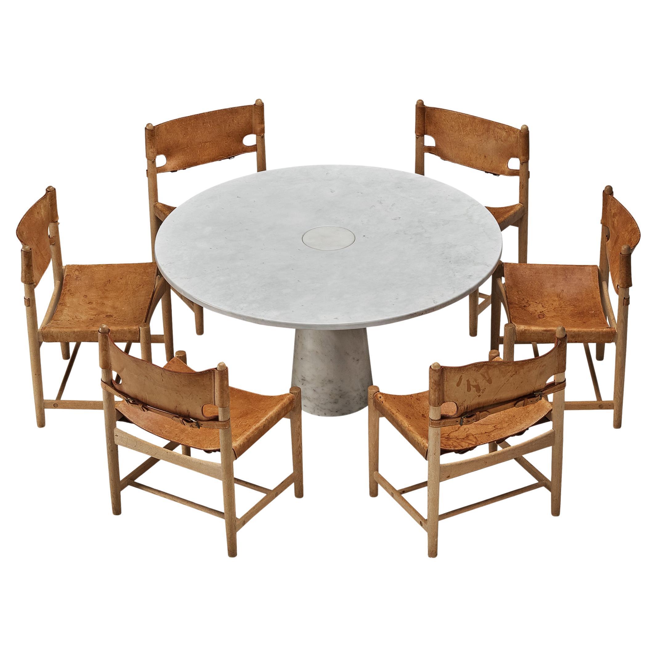 Børge Mogensen Set of Six Armchairs & Angelo Mangiarotti Eros Dining Table 