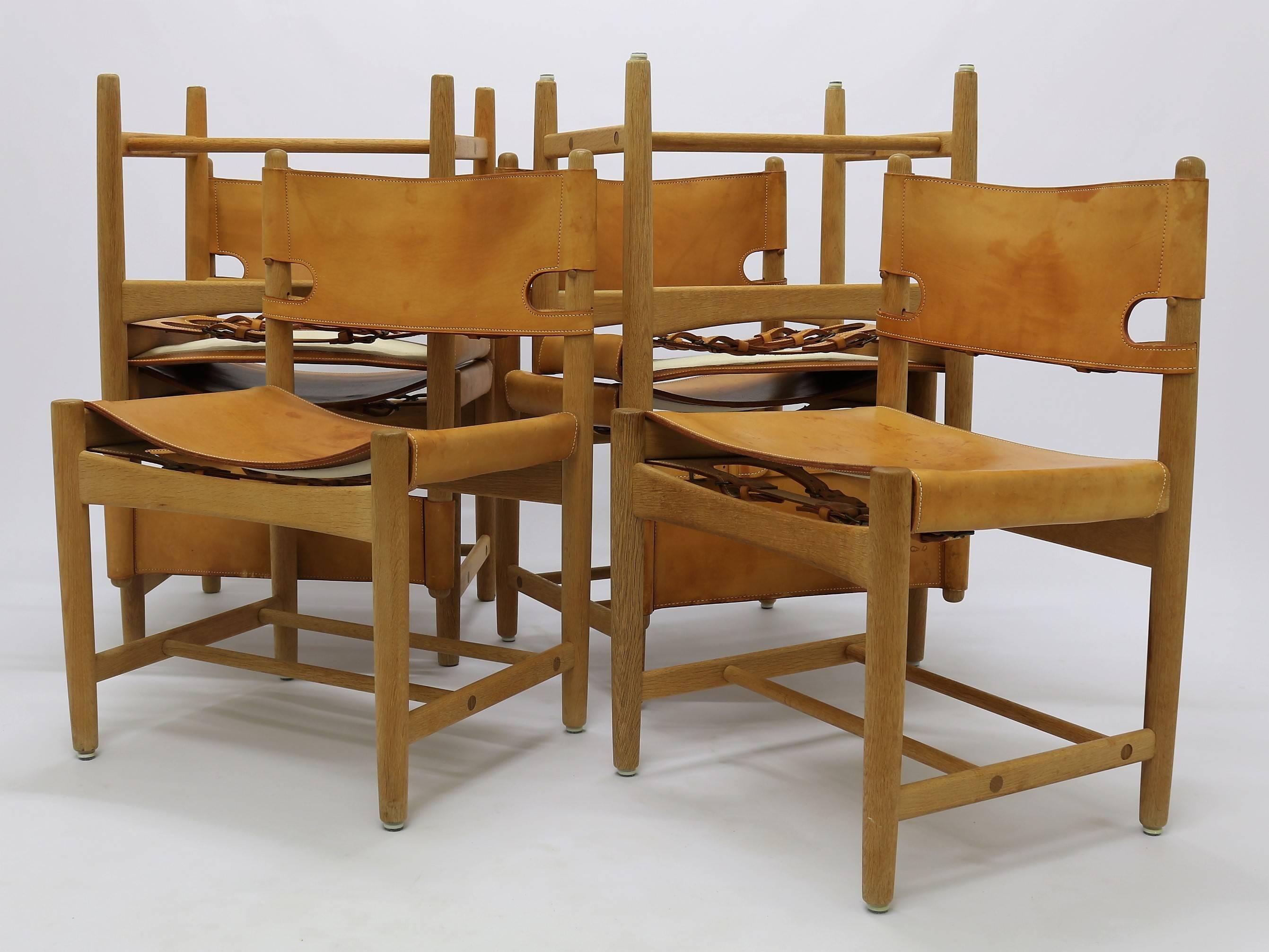 Danish Børge Mogensen Set of Six Oak and Leather Dining Chairs, BM 3237, 1960s