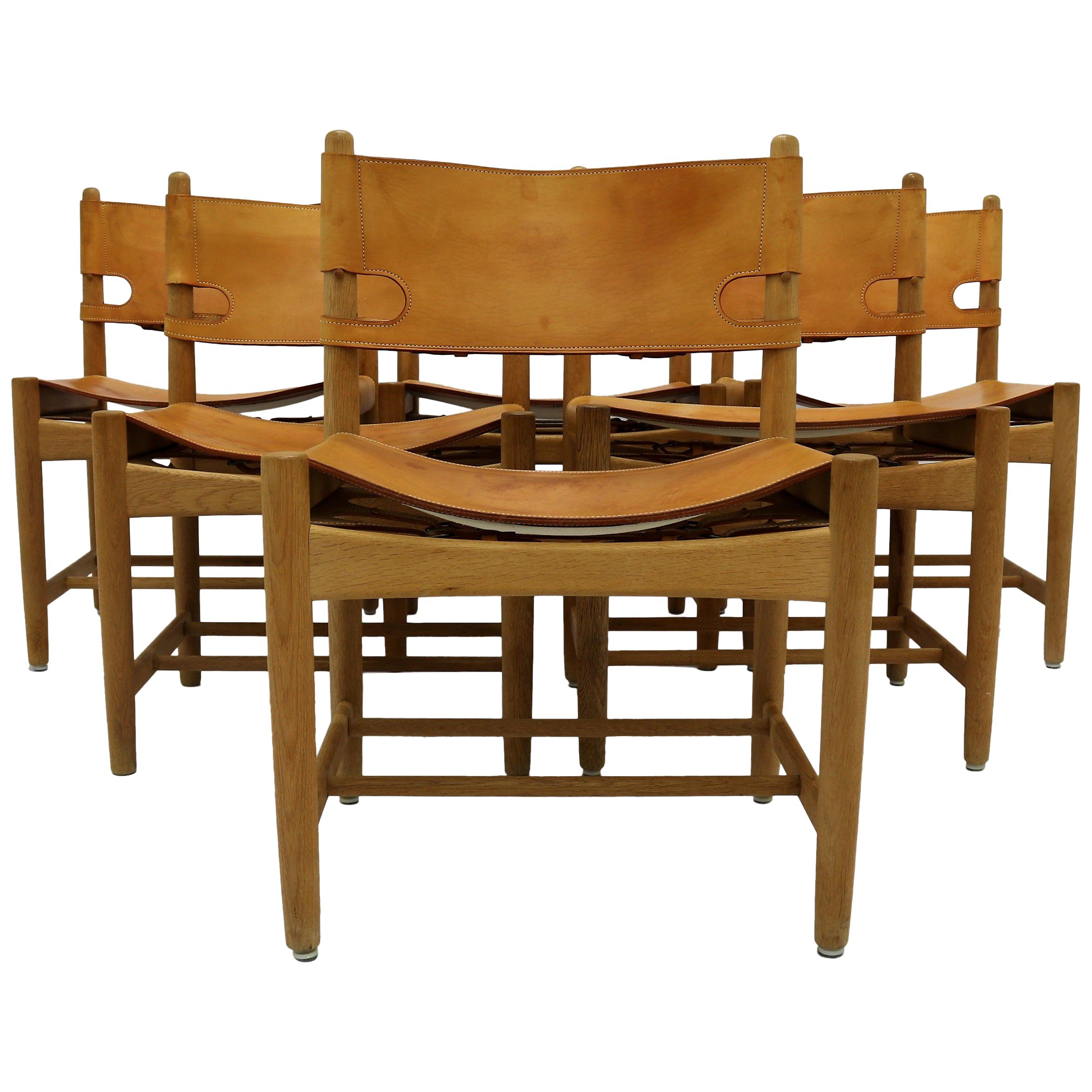 Børge Mogensen Set of Six Oak and Leather Dining Chairs, BM 3237, 1960s