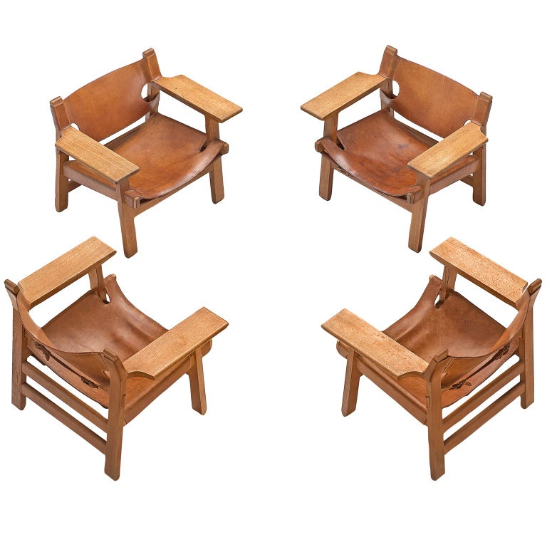 Borge Mogensen Set Of Spanish Chairs With Patinated Cognac Leather