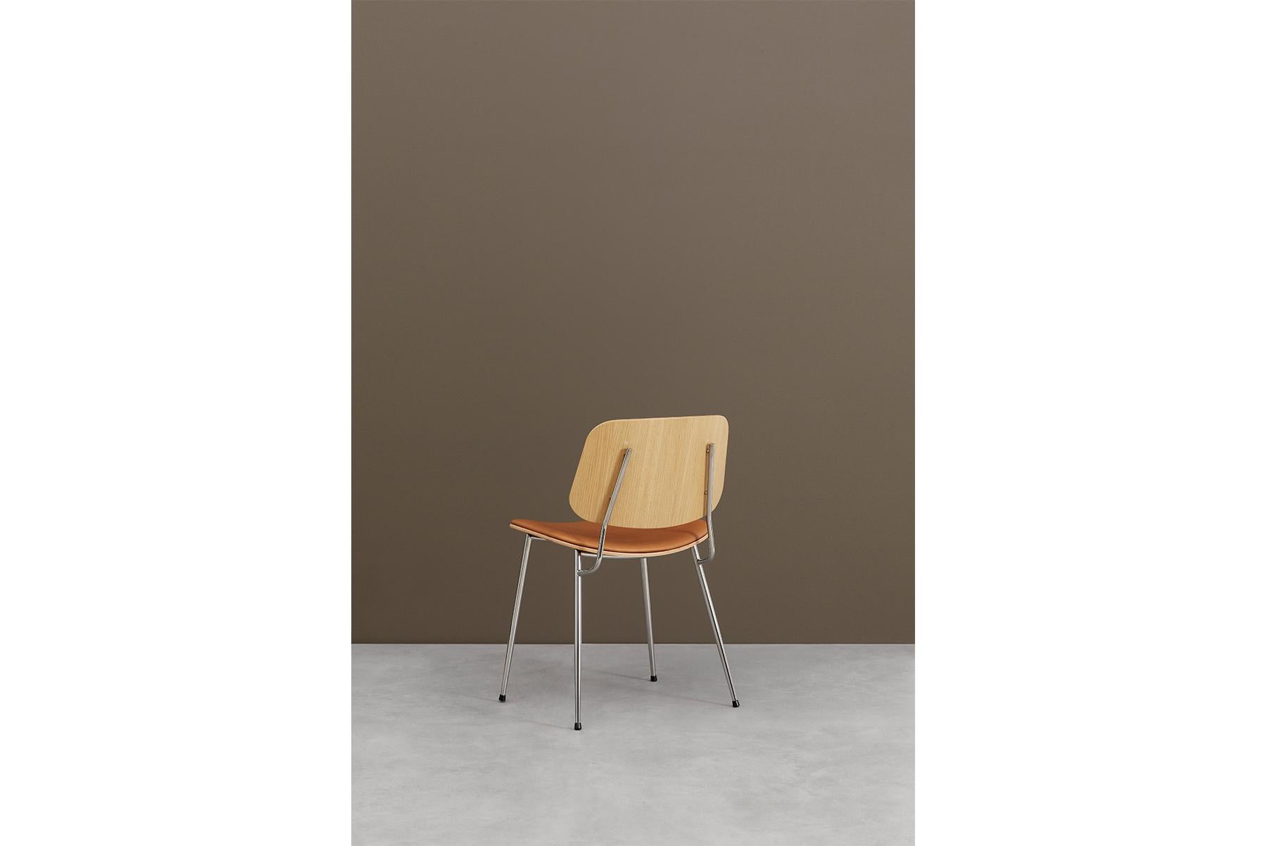 Mid-Century Modern Børge Mogensen Soborg Chair, Steel Frame, Seat Upholstered For Sale