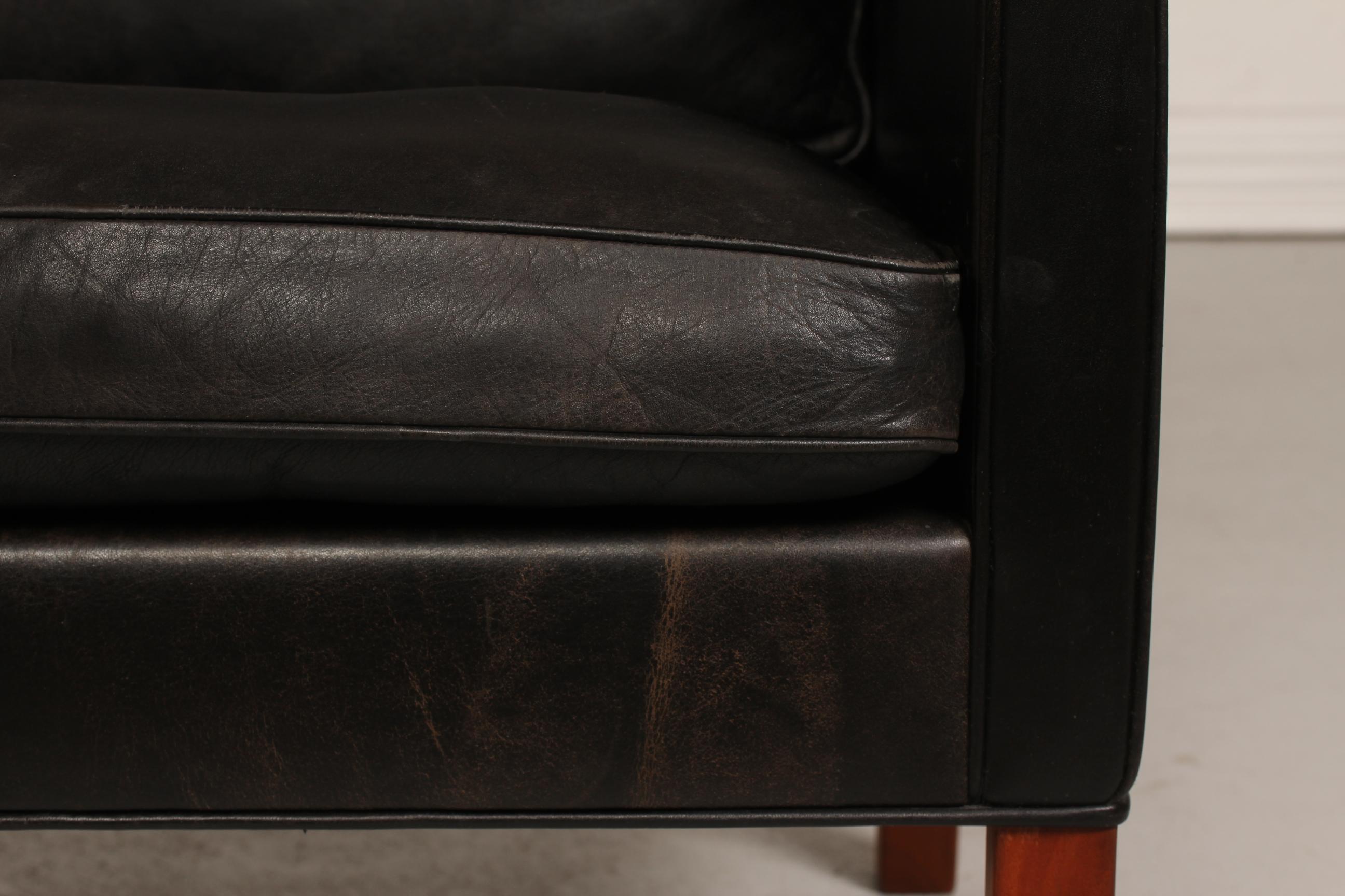 Børge Mogensen Sofa 2208 mit schwarzem Leder von Fredericia Furniture, Dänemark (Dänisch) im Angebot