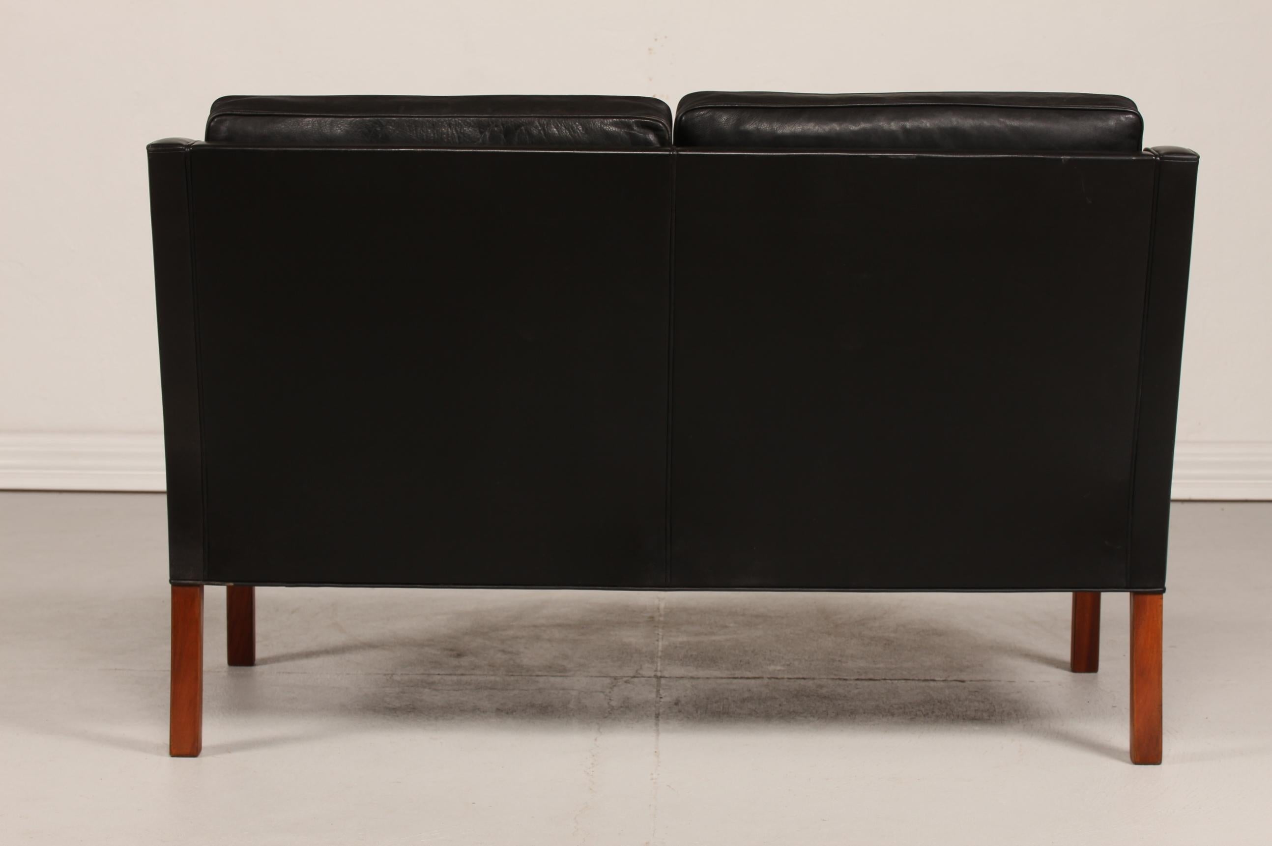 Late 20th Century Børge Mogensen Sofa 2208 with Black Leather by Fredericia Furniture, Denmark For Sale