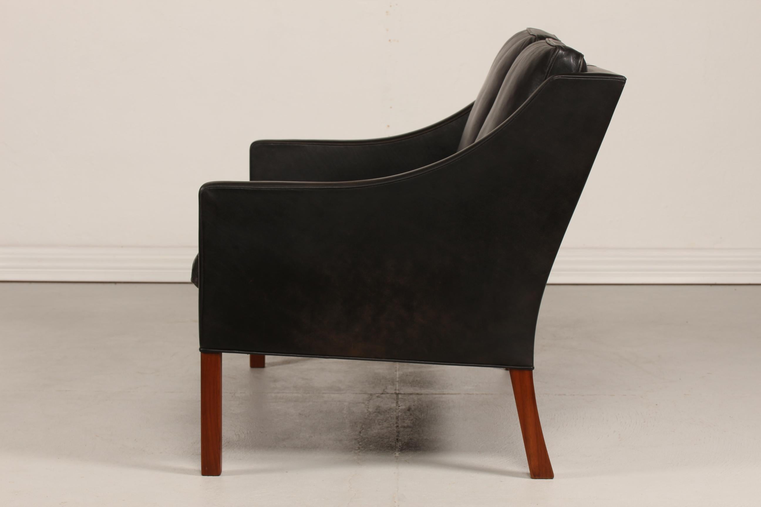 Børge Mogensen Sofa 2208 mit schwarzem Leder von Fredericia Furniture, Dänemark im Angebot 1
