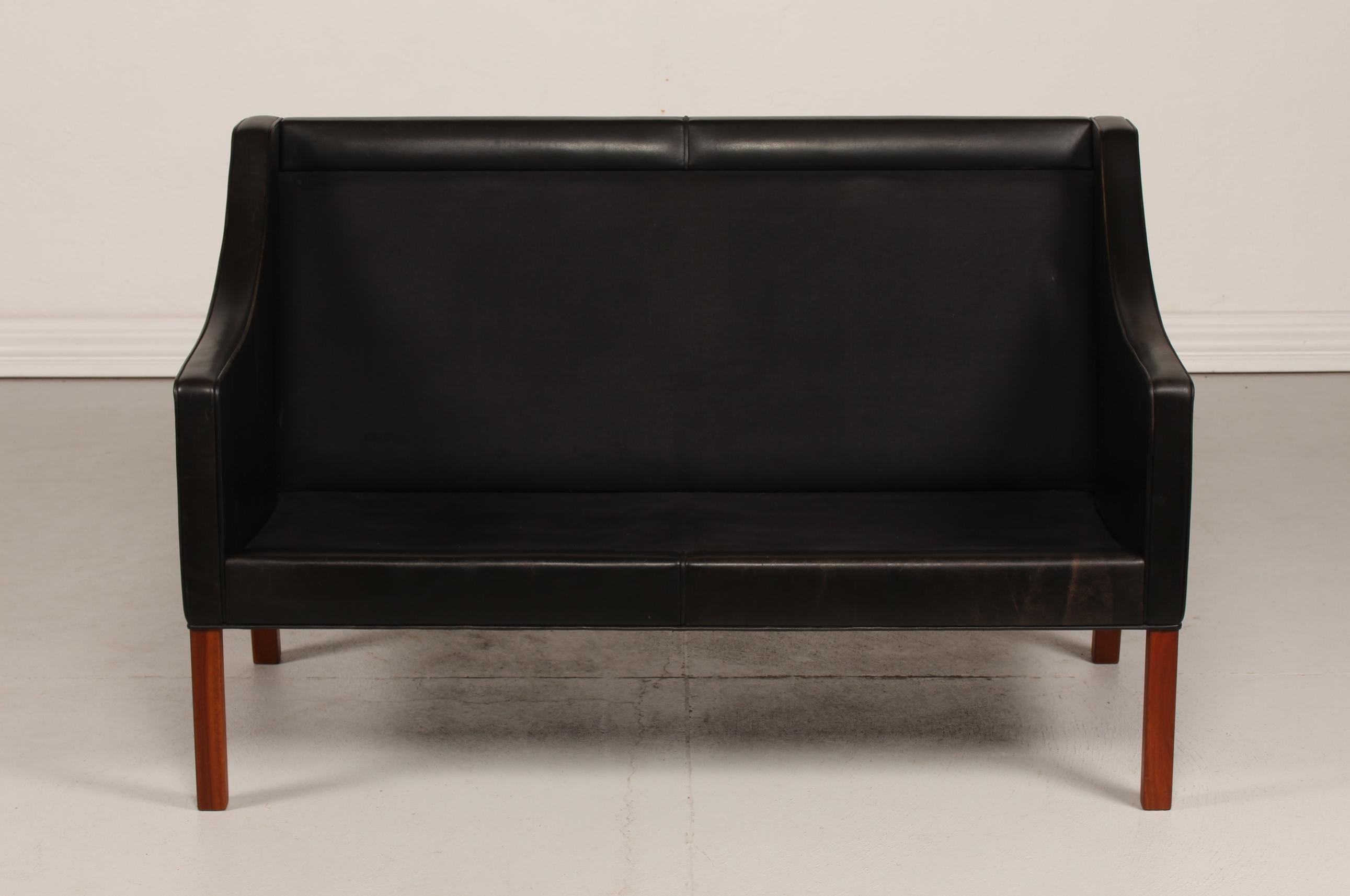 Børge Mogensen Sofa 2208 with Black Leather by Fredericia Furniture, Denmark For Sale 2