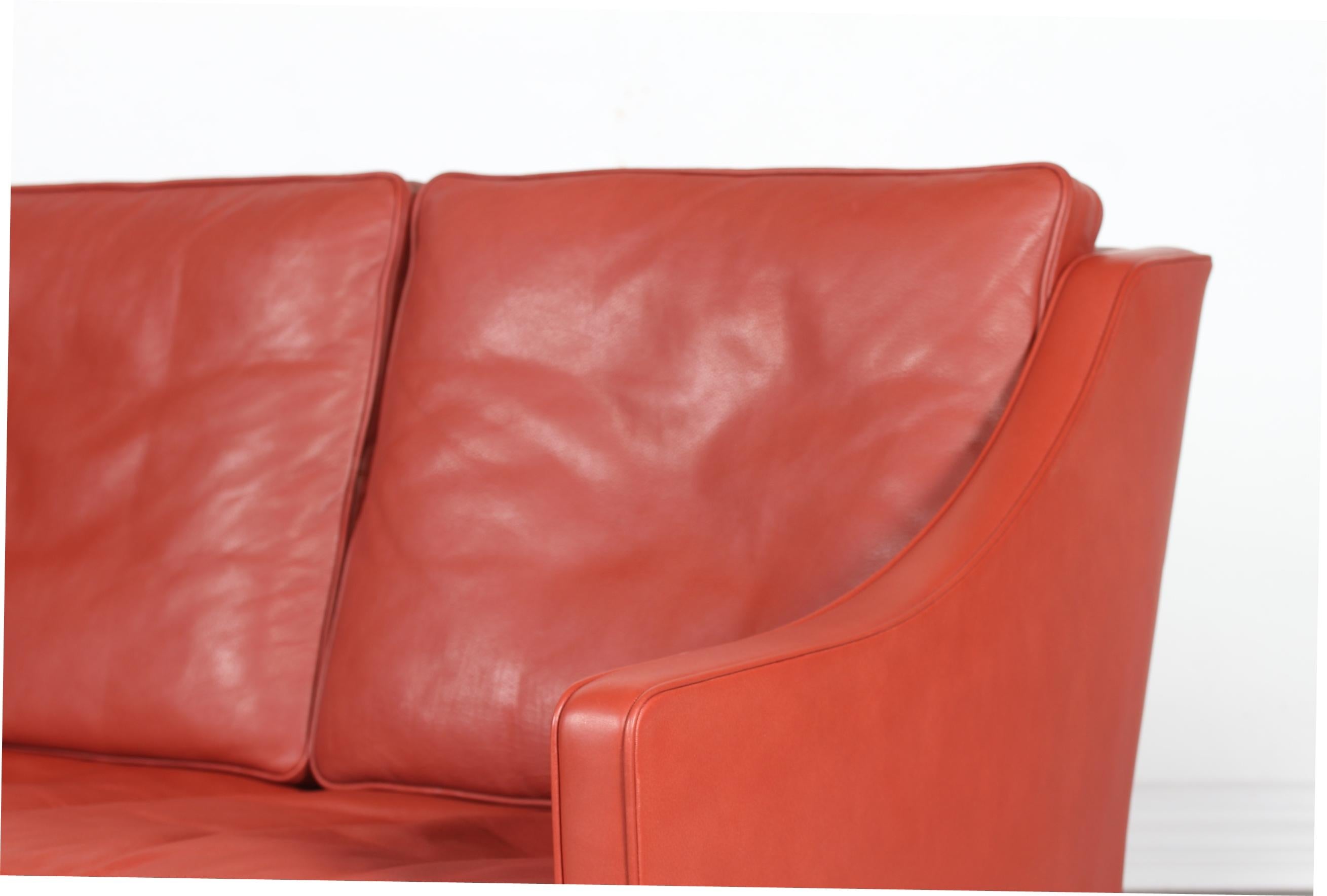 Børge Mogensen Sofa 2208 with Red Brown Leather by Fredericia Stolefabrik In Good Condition In Silkeborg, Silkeborg