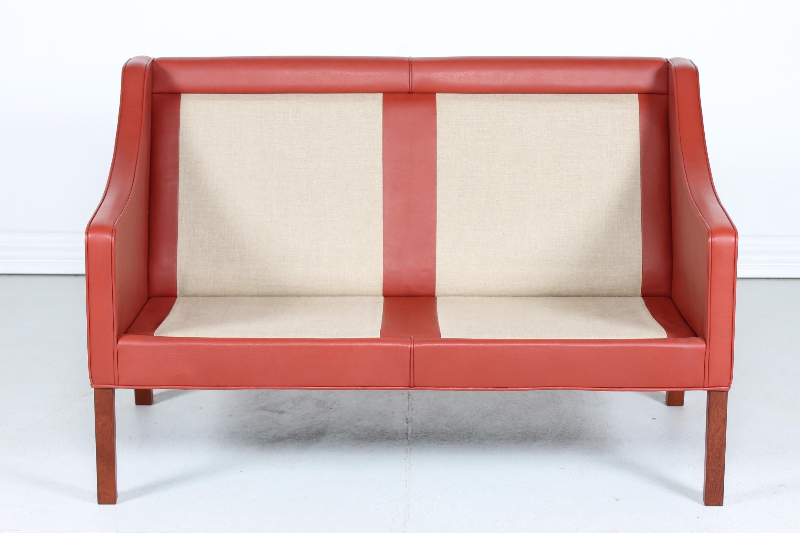 Late 20th Century Børge Mogensen Sofa 2208 with Red Brown Leather by Fredericia Stolefabrik