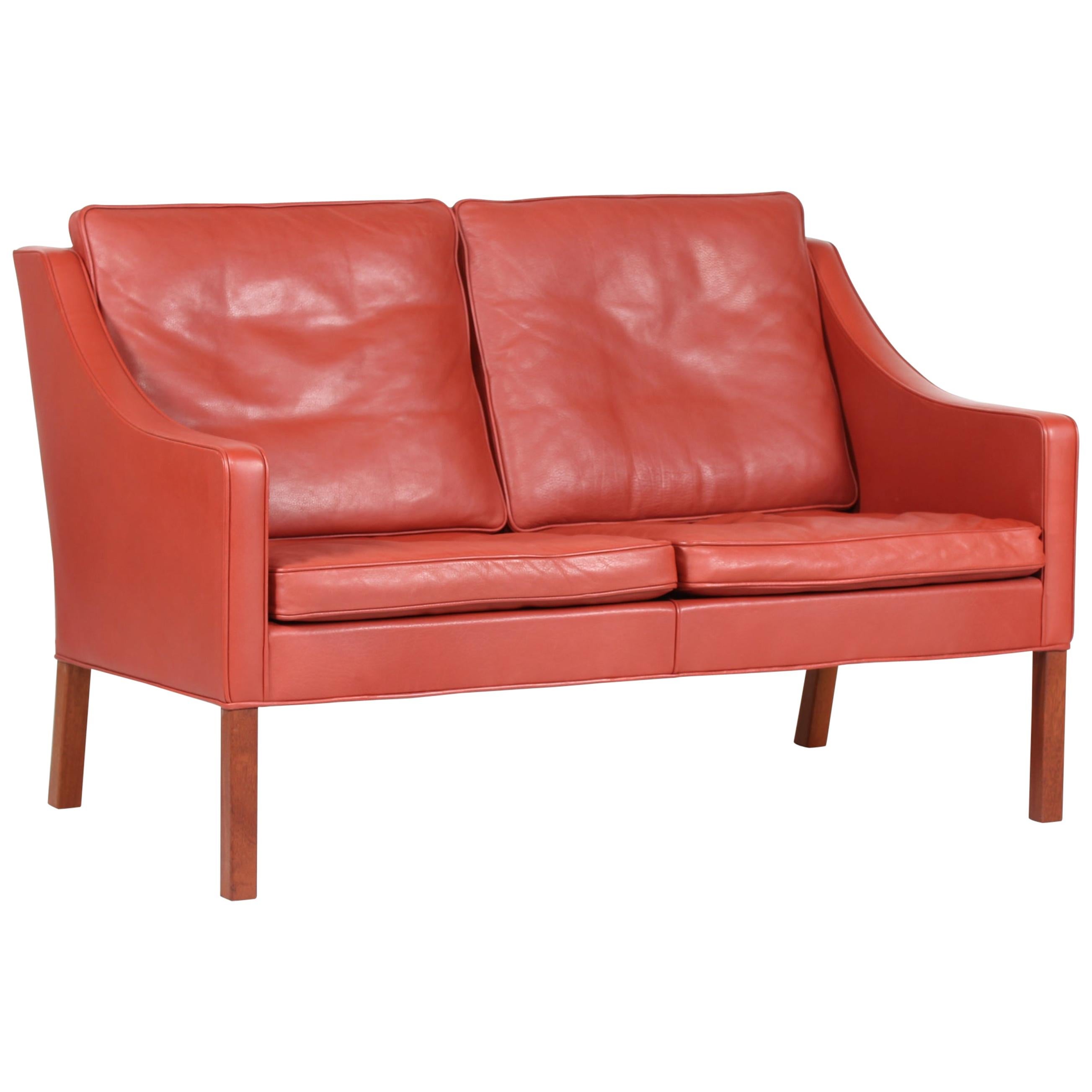 Børge Mogensen Sofa 2208 with Red Brown Leather by Fredericia Stolefabrik