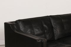 Børge Mogensen Sofa 2212 Black Leather and Walnut by Fredericia Furniture, 1975