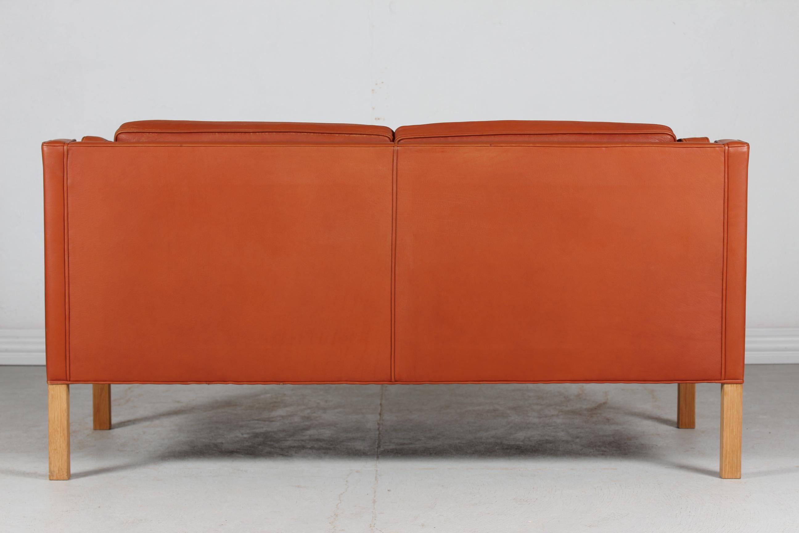 Danish Børge Mogensen Sofa 2212 Cognac Colored Leather and Oak by Fredericia Furniture