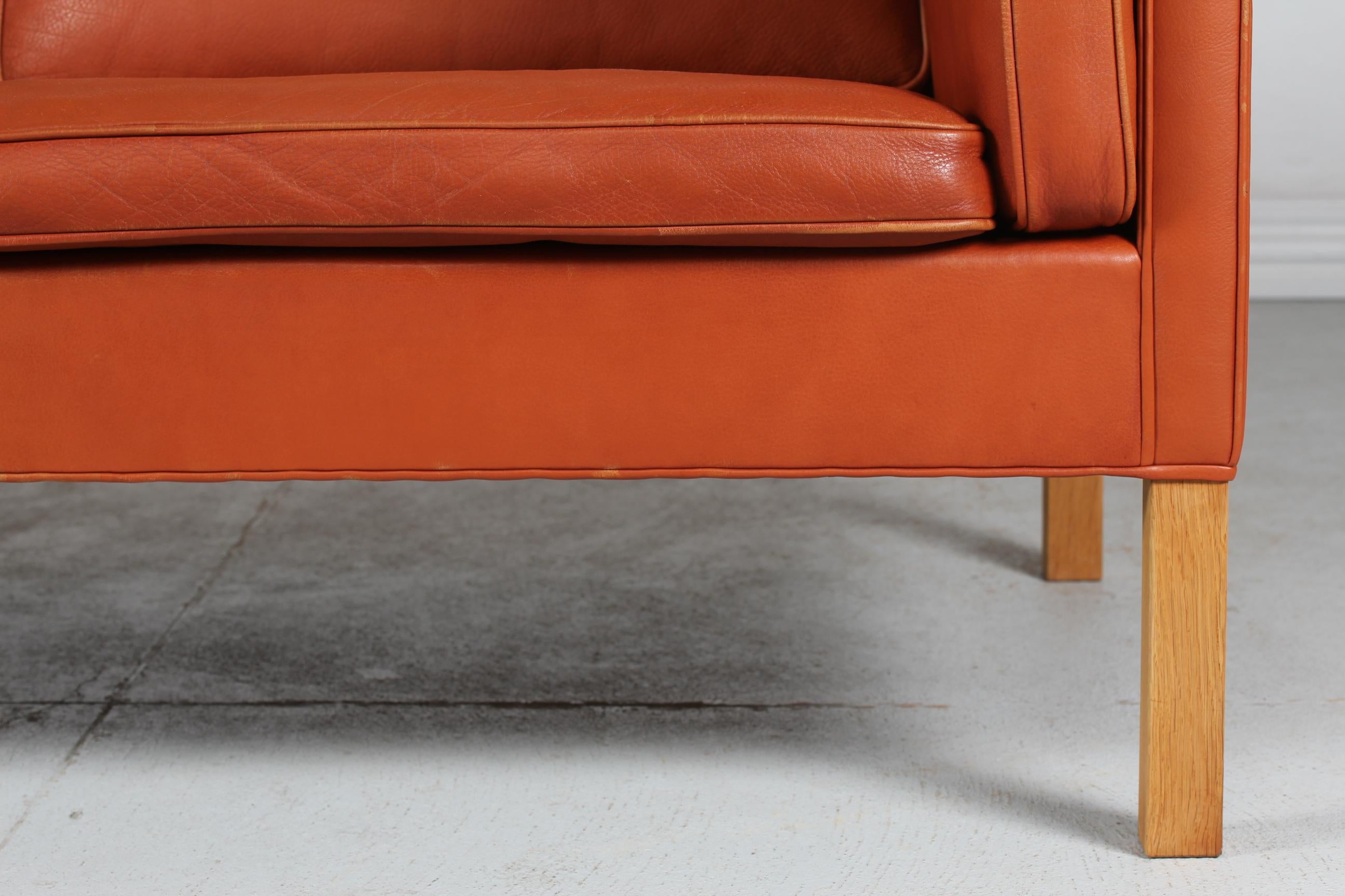 Late 20th Century Børge Mogensen Sofa 2212 Cognac Colored Leather and Oak by Fredericia Furniture
