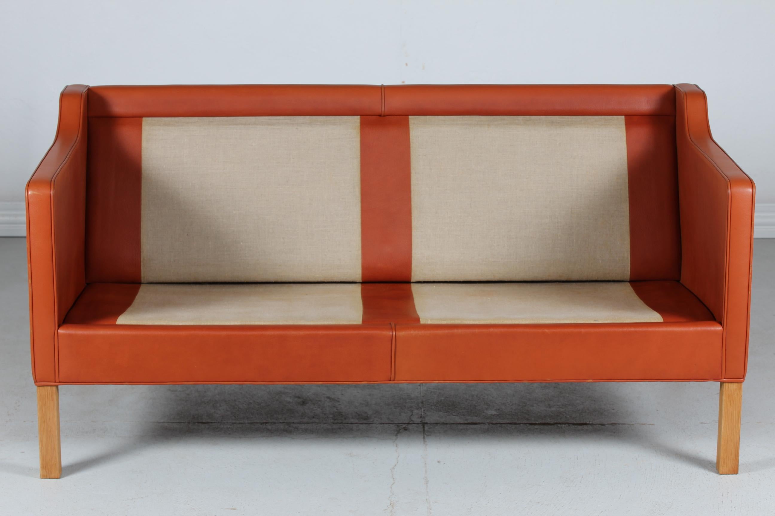 Børge Mogensen Sofa 2212 Cognac Colored Leather and Oak by Fredericia Furniture 3
