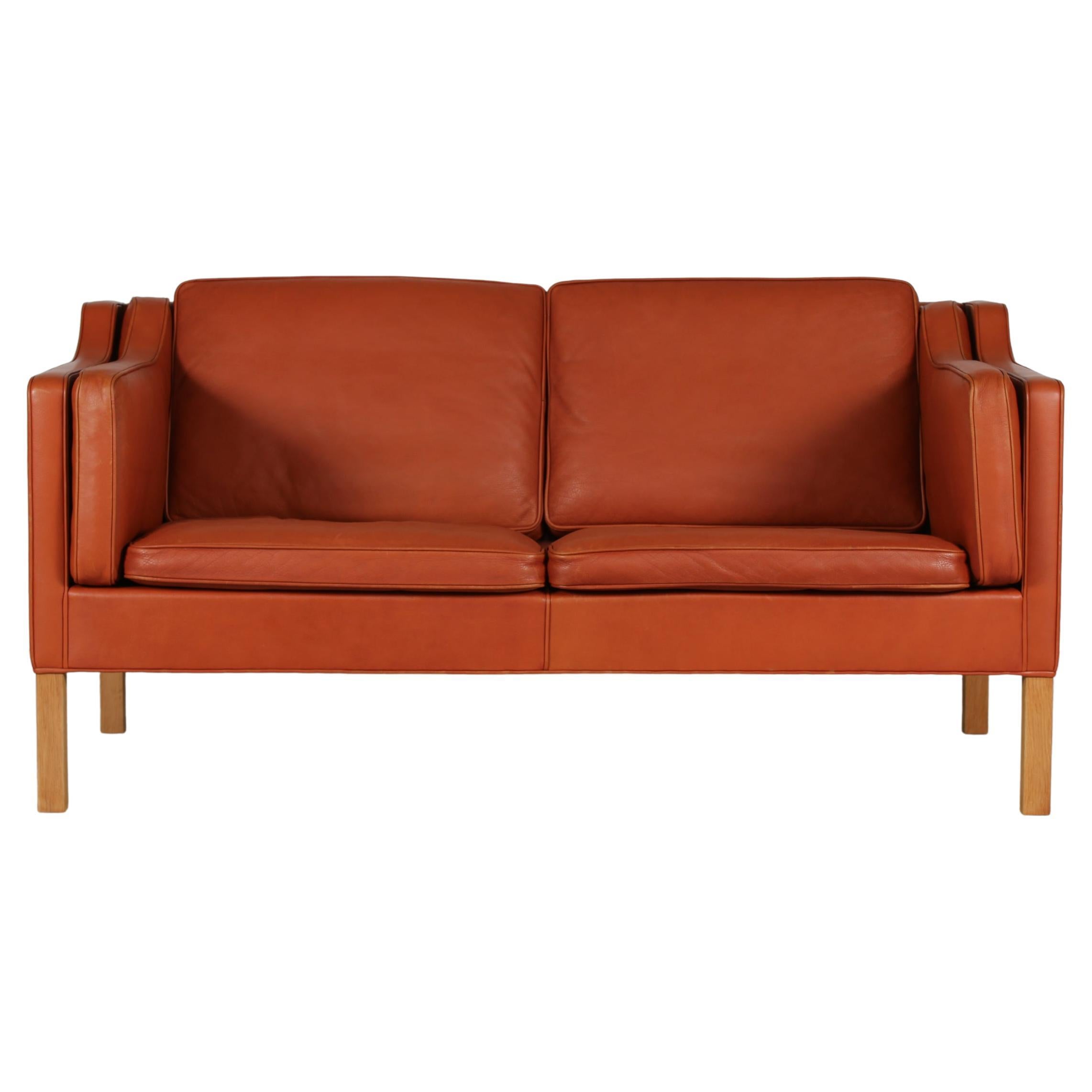 Børge Mogensen Sofa 2212 Cognac Colored Leather and Oak by Fredericia Furniture