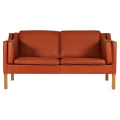 Børge Mogensen Sofa 2212 Cognac Colored Leather and Oak by Fredericia Furniture