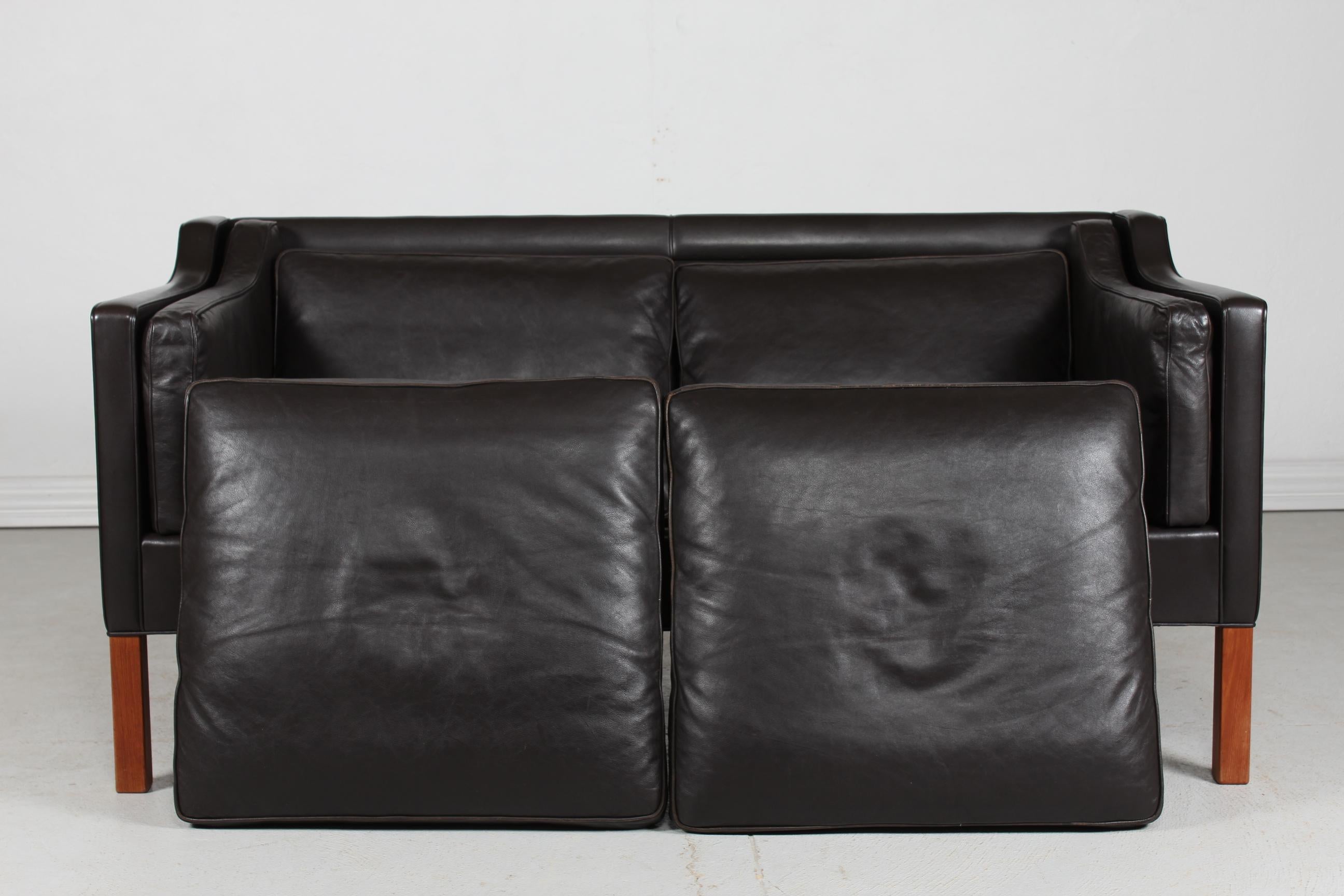 Børge Mogensen Sofa 2212 Dark Mocha Leather by Fredericia Stolefabrik, 1970s For Sale 6