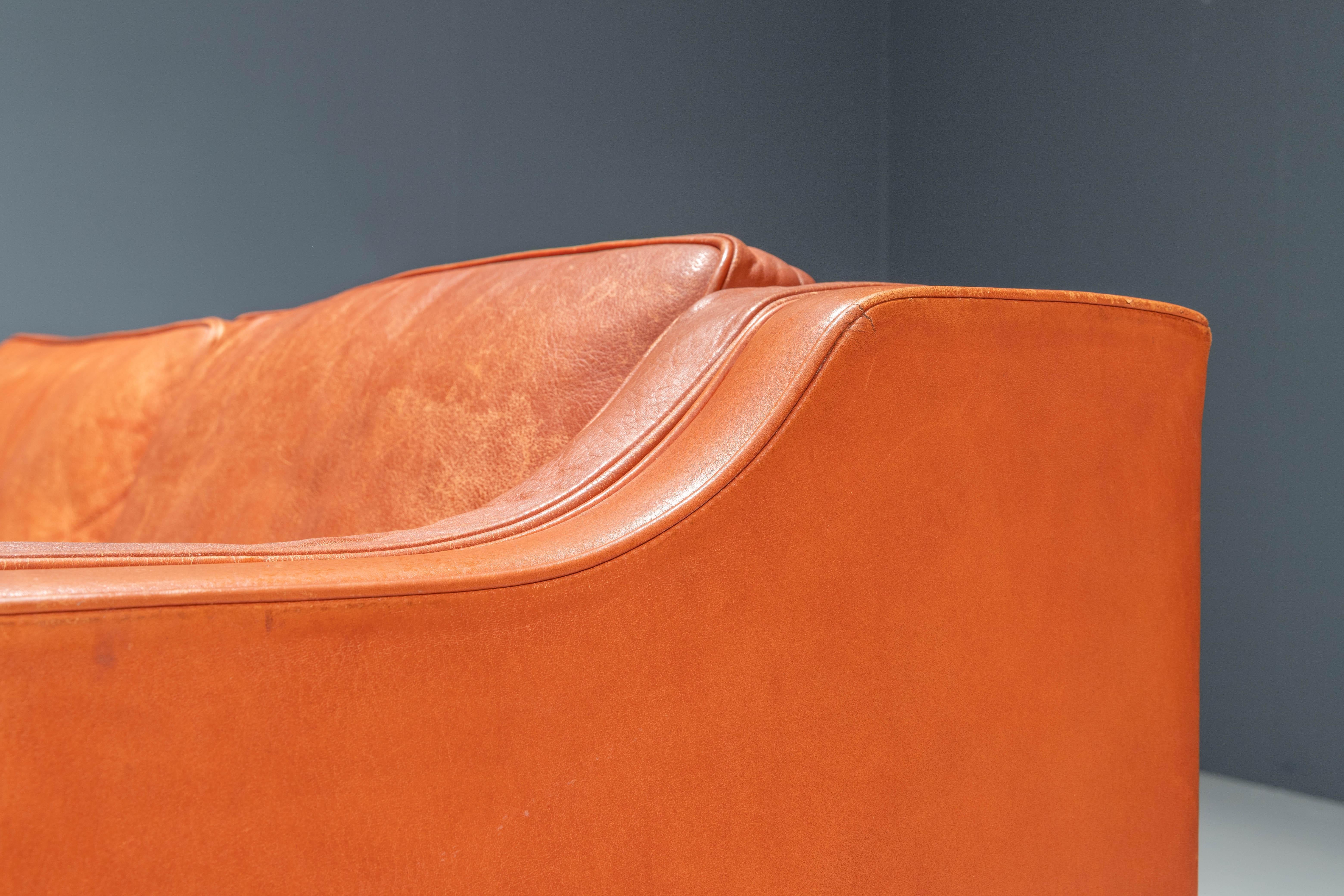 Mid-20th Century Børge Mogensen Sofa 2212 in Brick-Coloured Brown Leather and Oak, Denmark 1960's