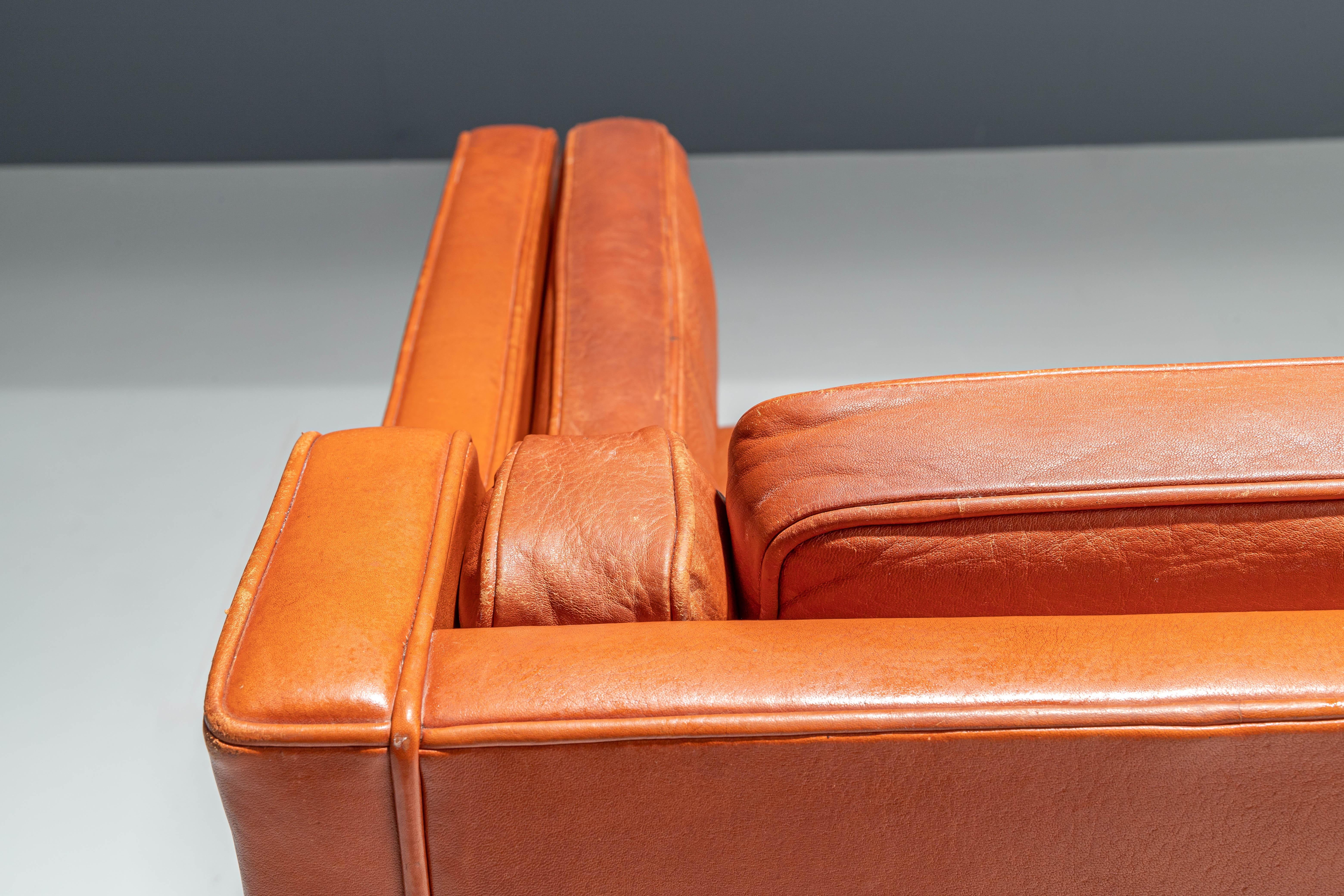 Børge Mogensen Sofa 2212 in Brick-Coloured Brown Leather and Oak, Denmark 1960's 1
