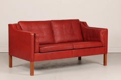 Børge Mogensen Sofa 2212 Red Brown Leather and Mahogany by Fredericia Furniture
