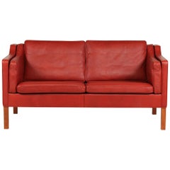 Børge Mogensen Sofa 2212 Red Brown Leather and Mahogany by Fredericia Furniture