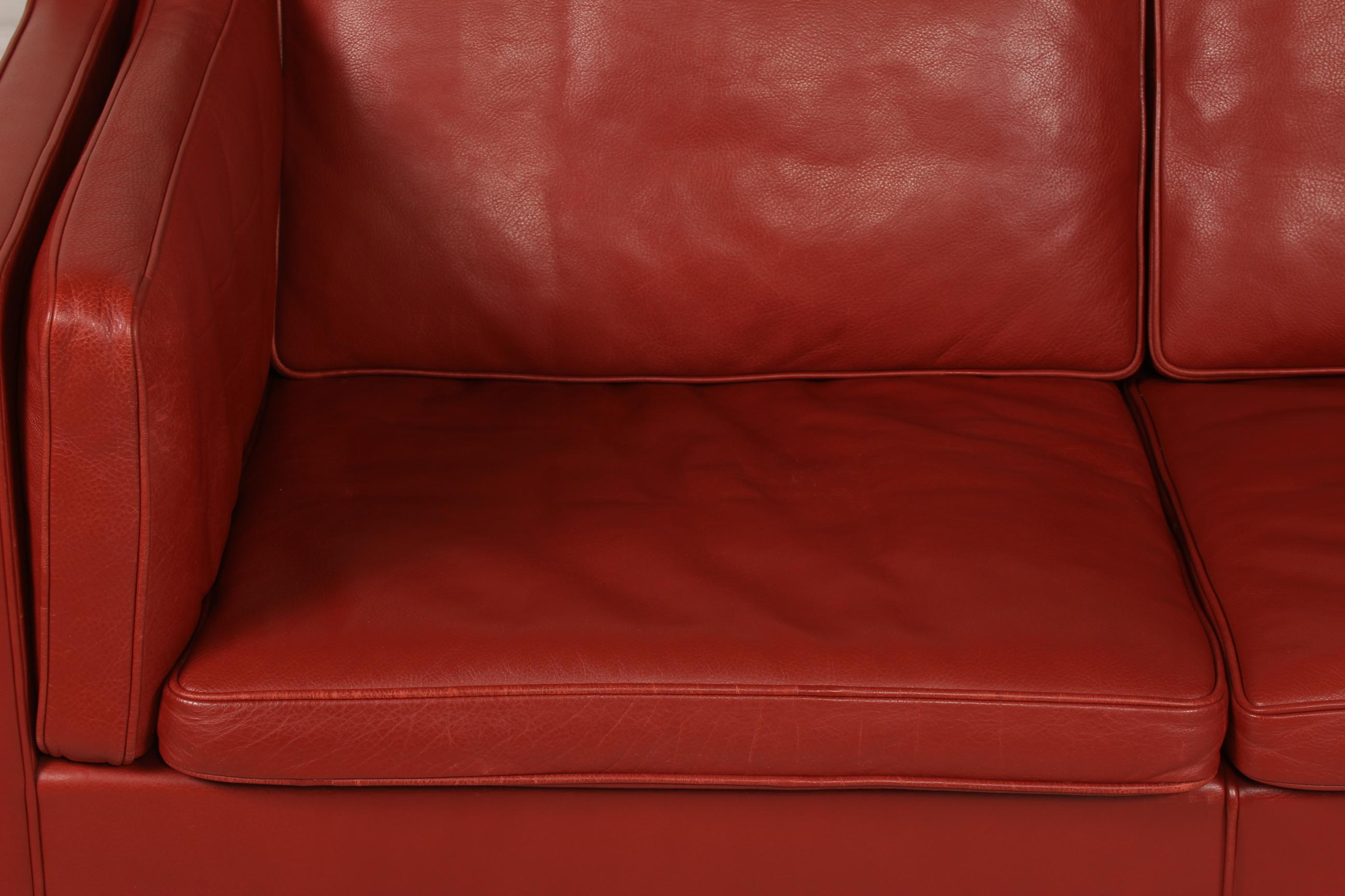 Late 20th Century Børge Mogensen Sofa 2212 Red Brown Leather and Oak Fredericia Stolefabrik, 1986