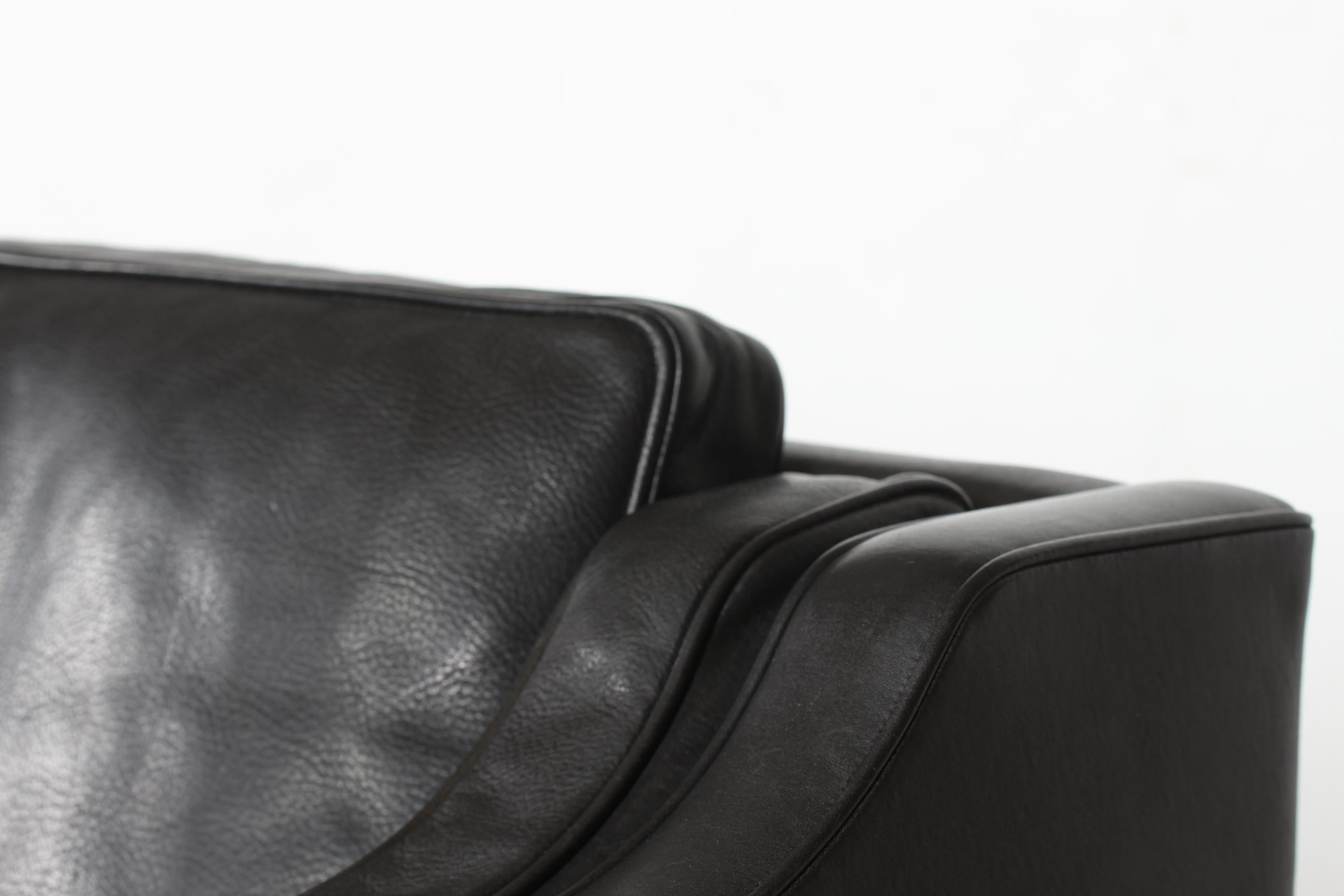 Danish Børge Mogensen Sofa 2212 with Black Leather by Fredericia Stolefabrik, 1981