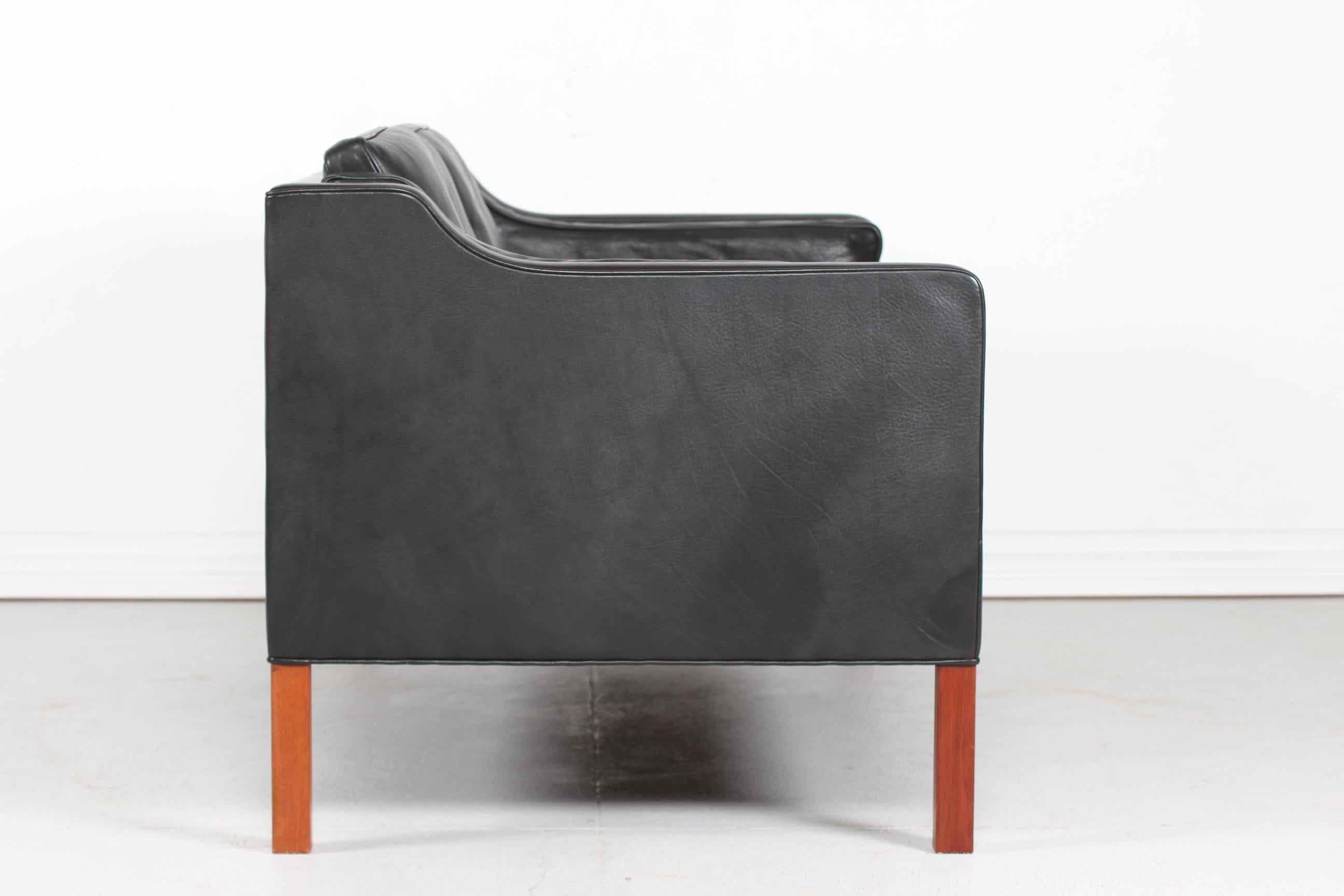Late 20th Century Børge Mogensen Sofa 2212 with Black Leather by Fredericia Stolefabrik, 1981