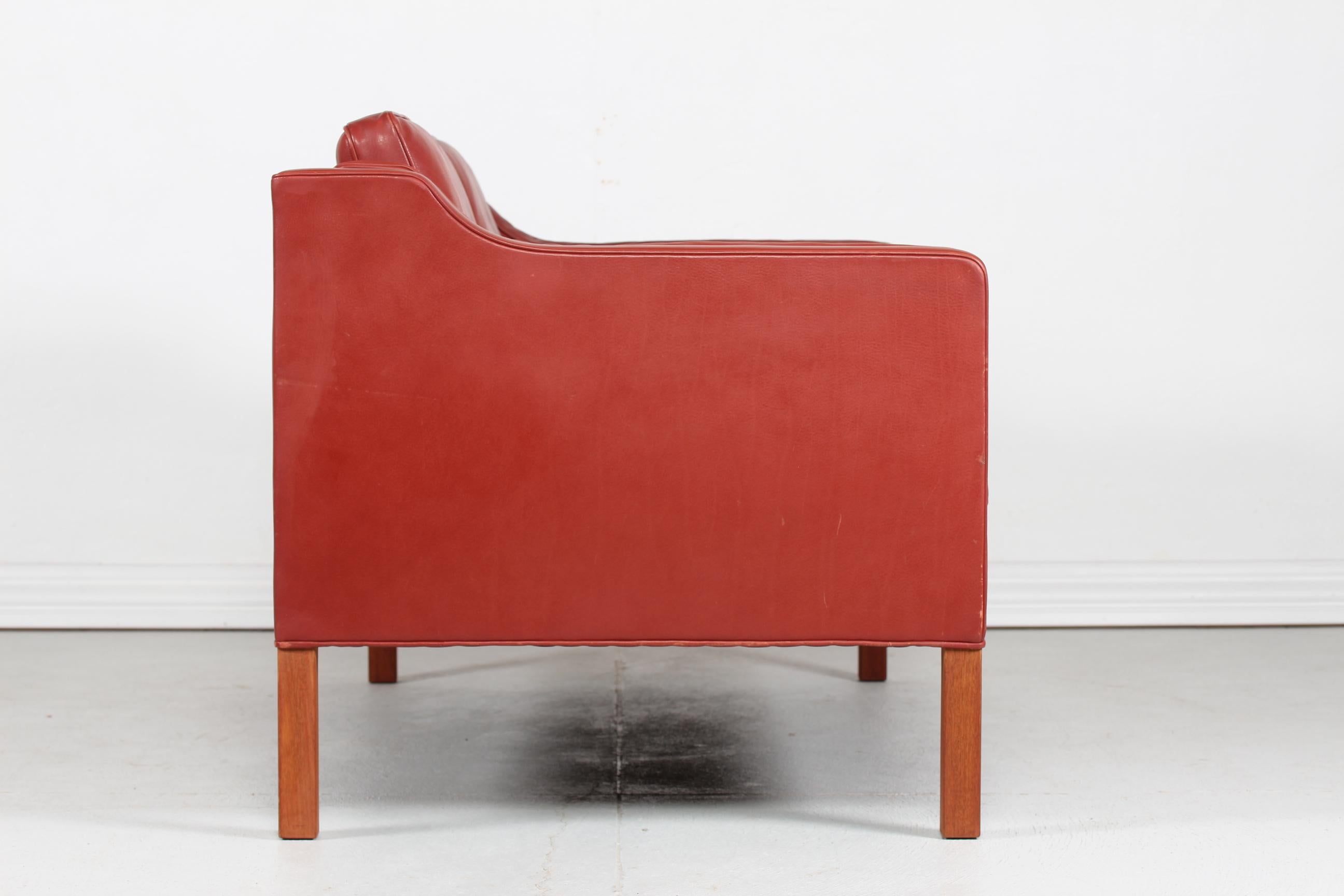 Mid-Century Modern Børge Mogensen Sofa 2212 with Red Brown Leather by Fredericia Stolefabrik, 1982