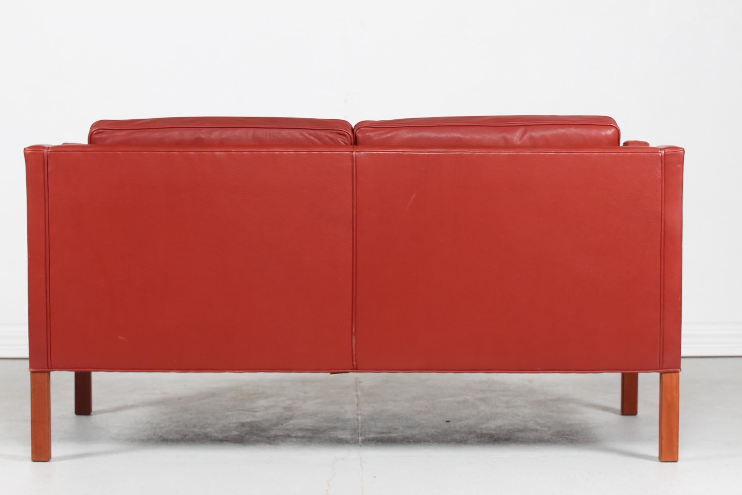Danish Børge Mogensen Sofa 2212 with Red Brown Leather by Fredericia Stolefabrik, 1982