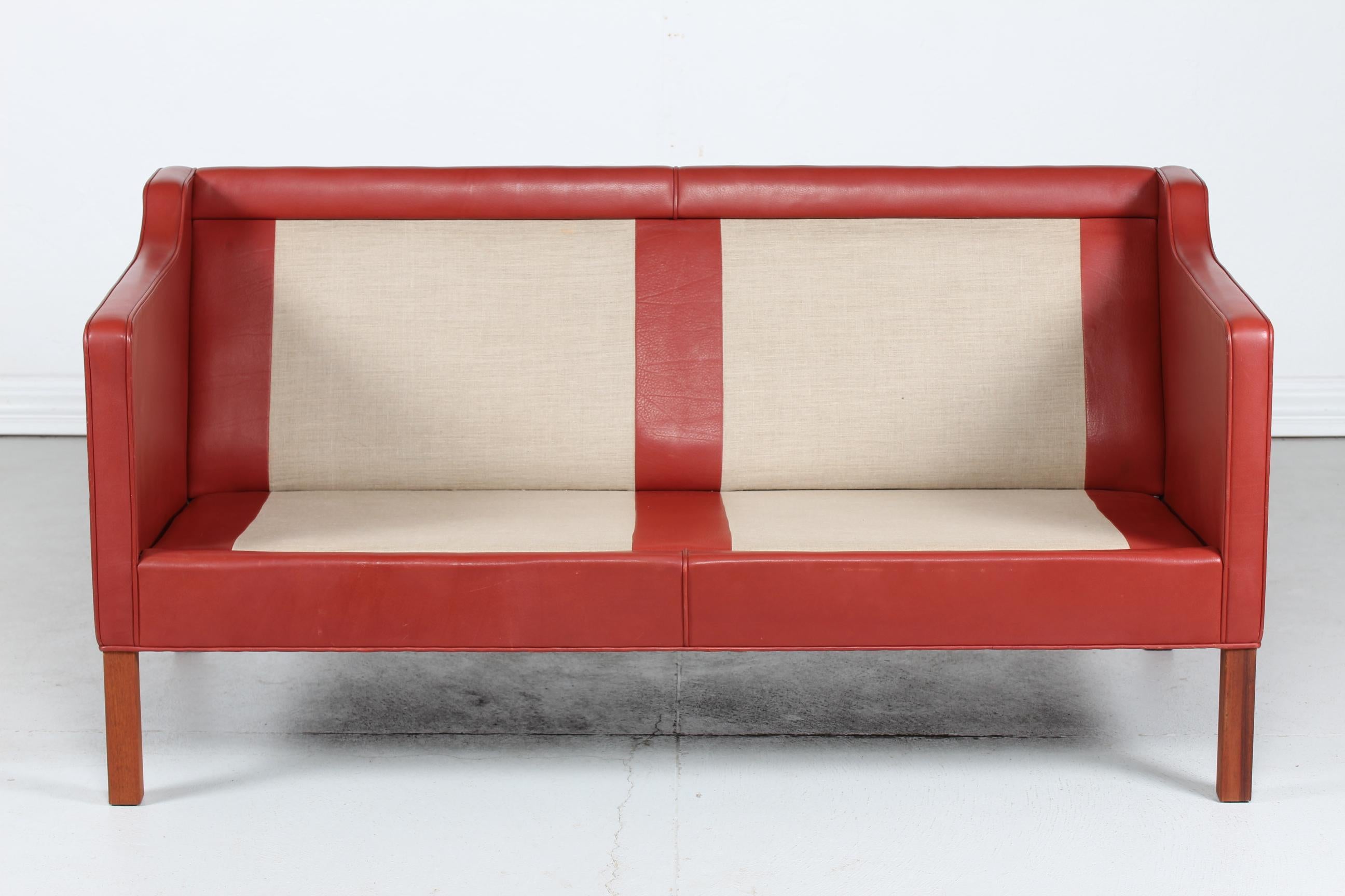 Late 20th Century Børge Mogensen Sofa 2212 with Red Brown Leather by Fredericia Stolefabrik, 1982