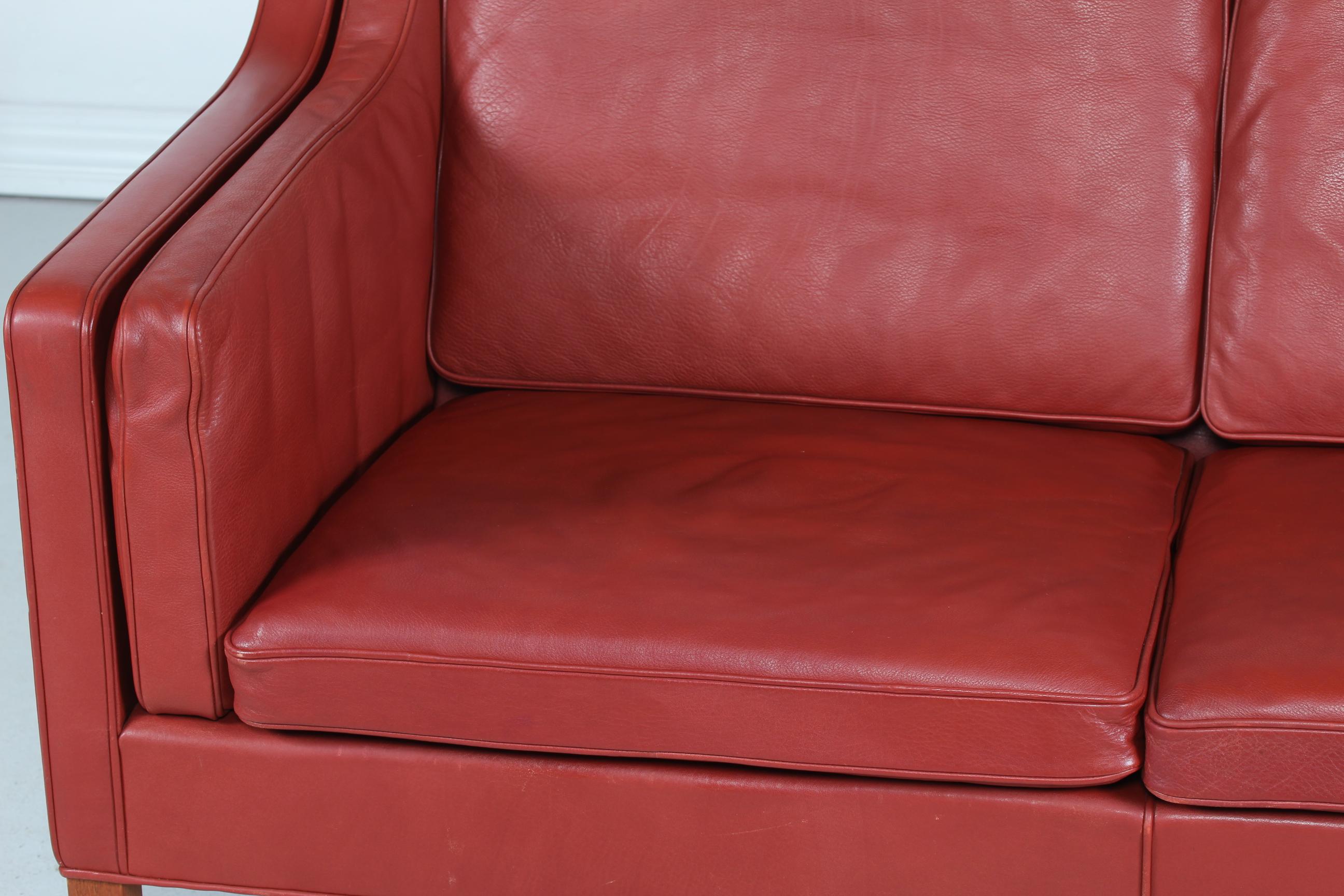 Mahogany Børge Mogensen Sofa 2212 with Red Brown Leather by Fredericia Stolefabrik, 1982