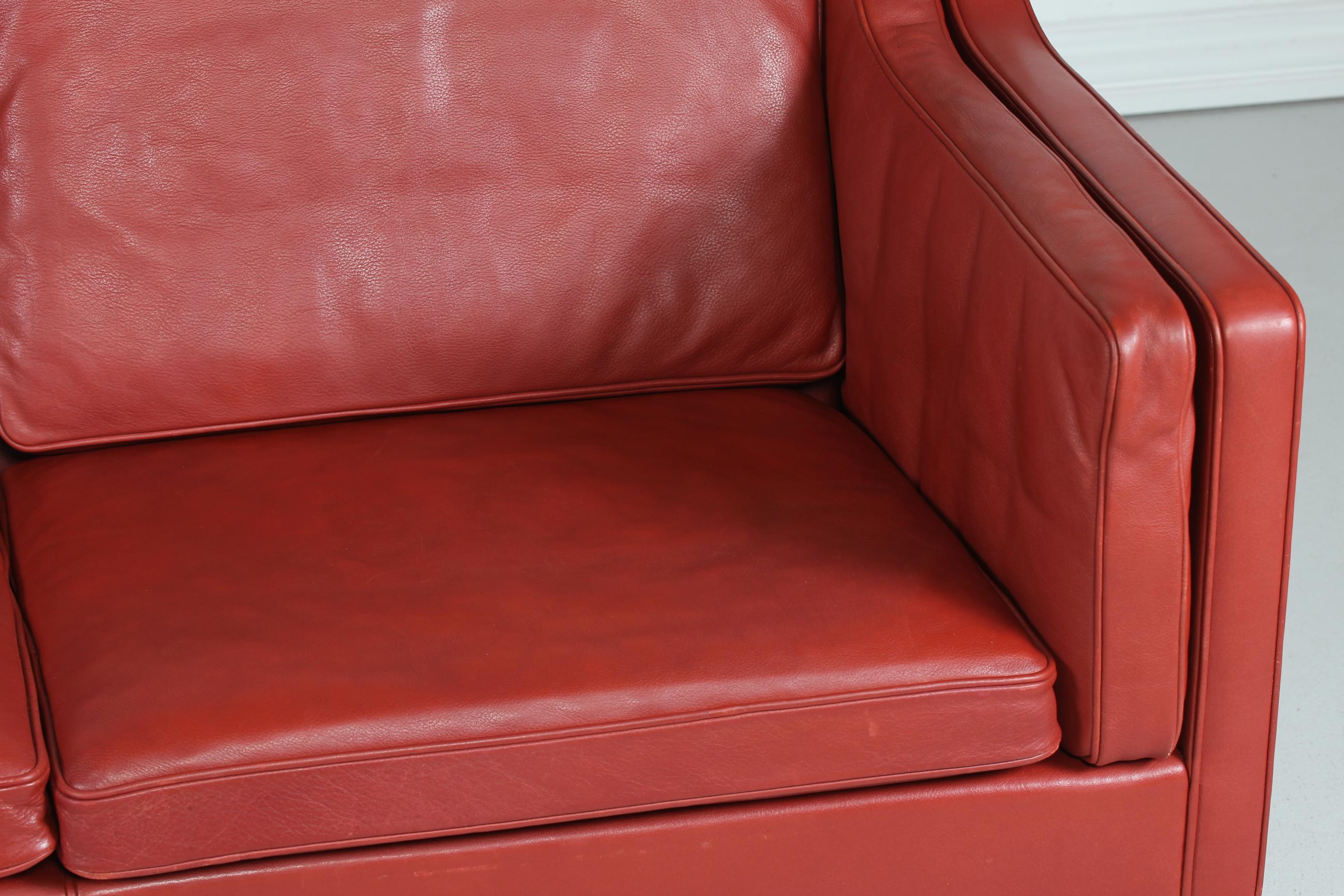 Børge Mogensen Sofa 2212 with Red Brown Leather by Fredericia Stolefabrik, 1982 1