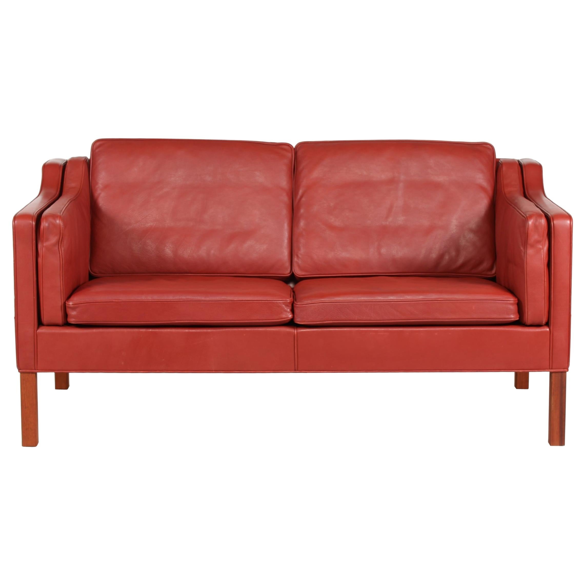 Børge Mogensen Sofa 2212 with Red Brown Leather by Fredericia Stolefabrik, 1982
