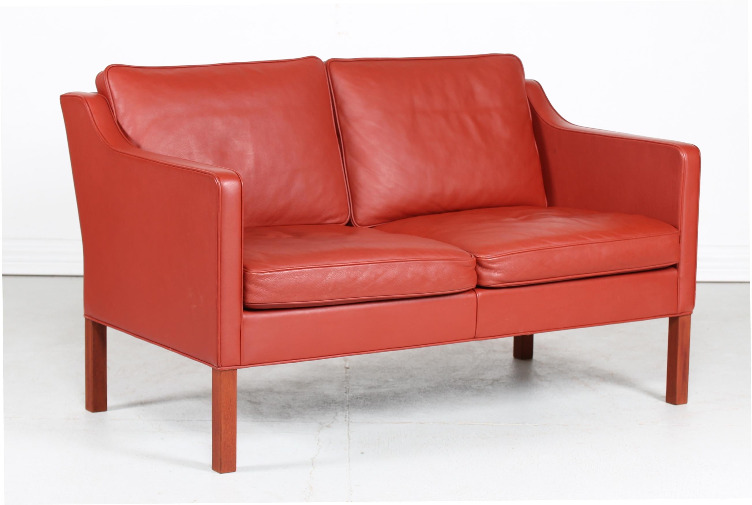 Børge Mogensen Sofa 2322 with Red Brown Leather by Fredericia Furniture, 1995 For Sale 1