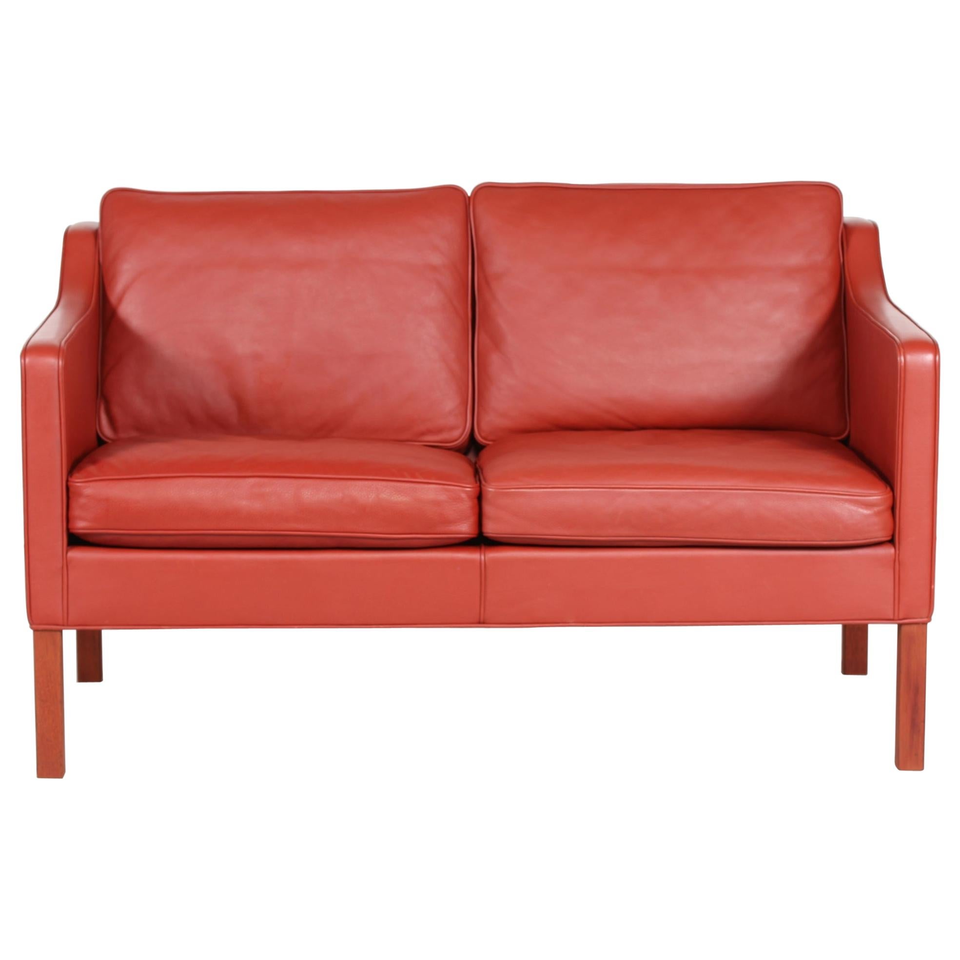 Børge Mogensen Sofa 2322 with Red Brown Leather by Fredericia Furniture,  1995 For Sale at 1stDibs