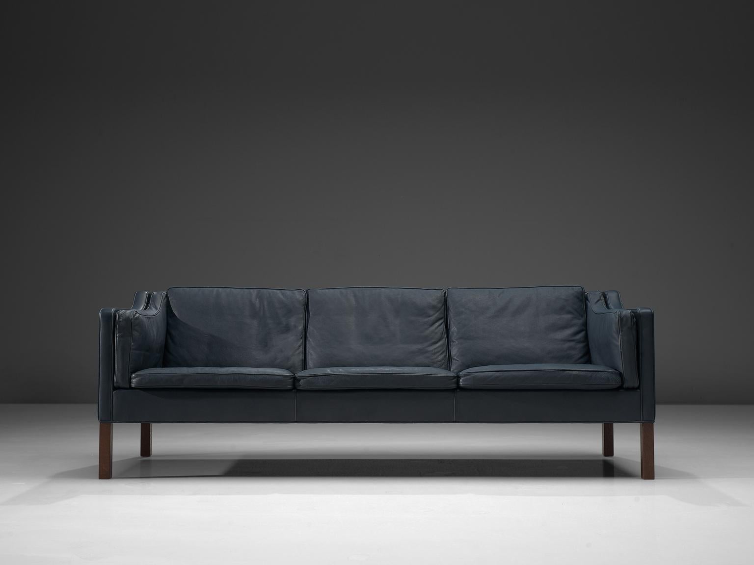 Scandinavian Modern Børge Mogensen Sofa in Navy Leather