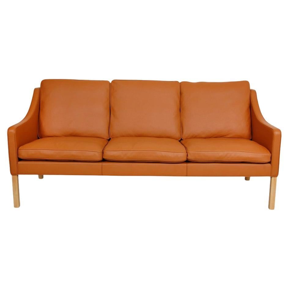 Børge Mogensen Sofa, Modell 2209, neu gepolstert mit cognacfarbenem Bisonleder