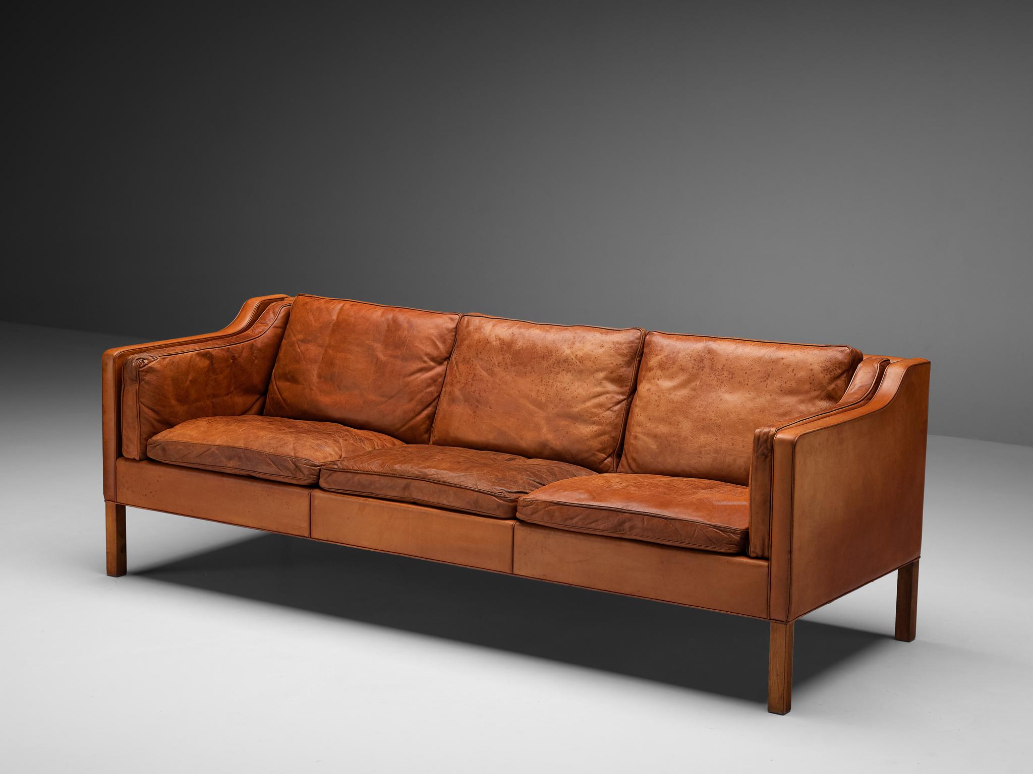 Danish Børge Mogensen Sofa Model 2213 in Cognac Leather