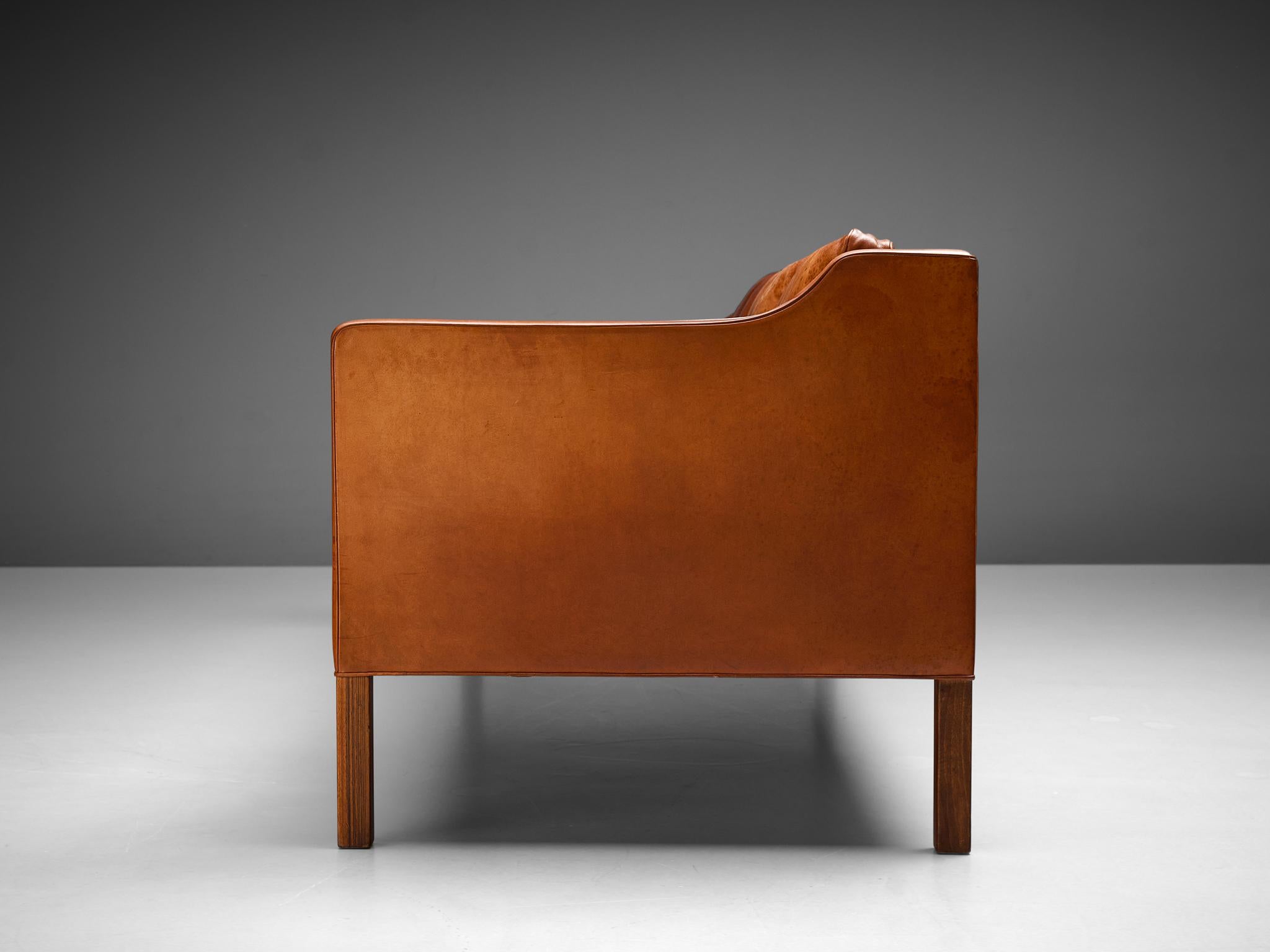 Stained Børge Mogensen Sofa Model 2213 in Cognac Leather