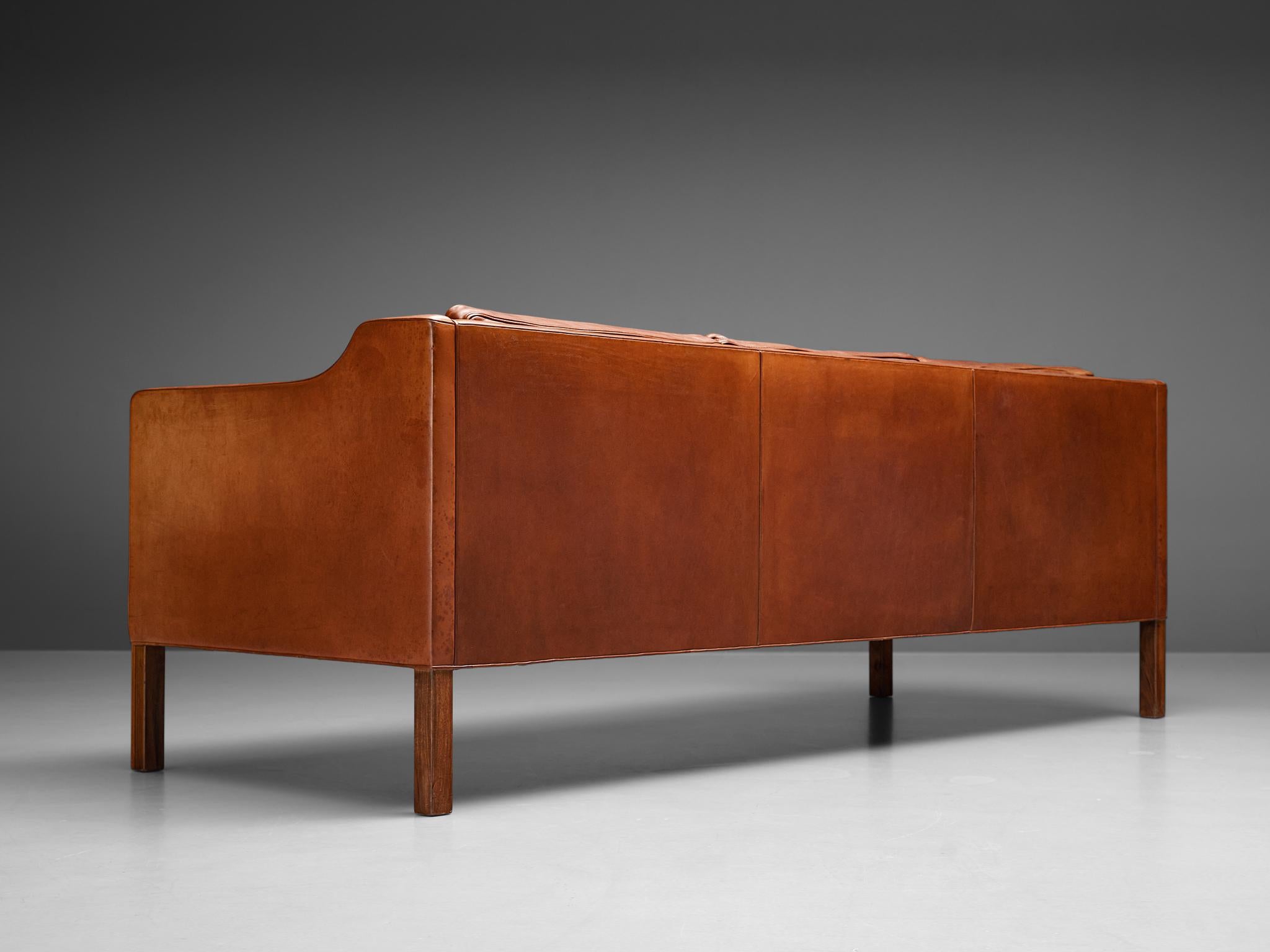 Børge Mogensen Sofa Model 2213 in Cognac Leather In Good Condition In Waalwijk, NL