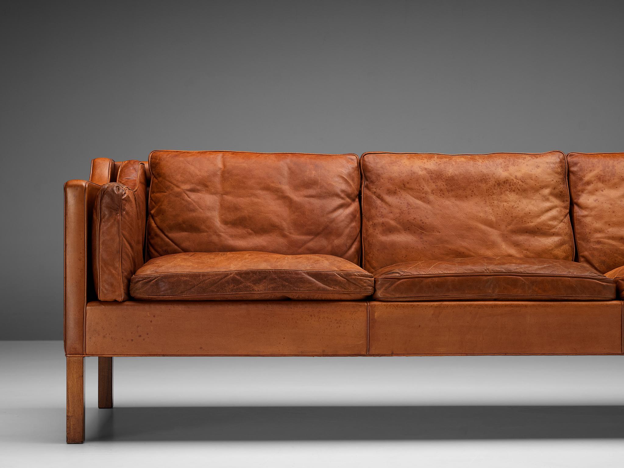 Oak Børge Mogensen Sofa Model 2213 in Cognac Leather