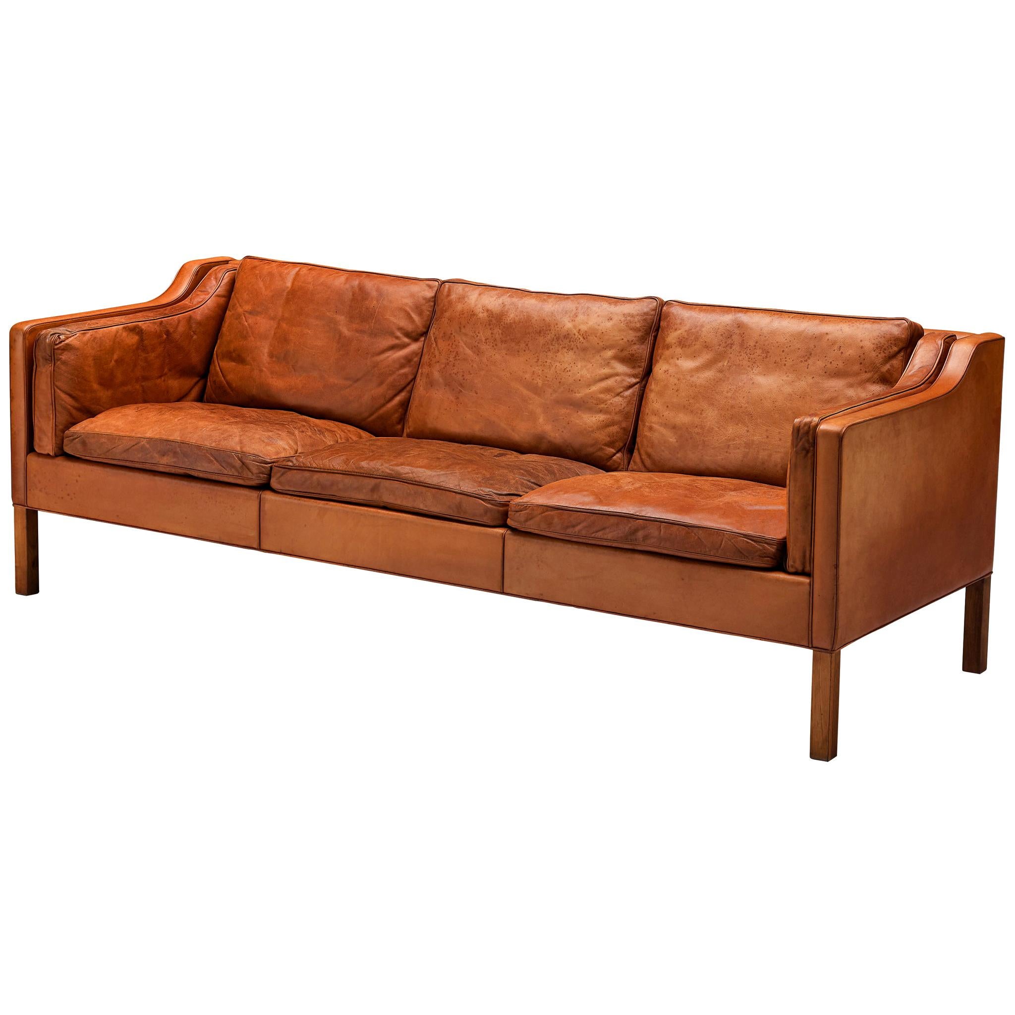 Børge Mogensen Sofa Model 2213 in Cognac Leather