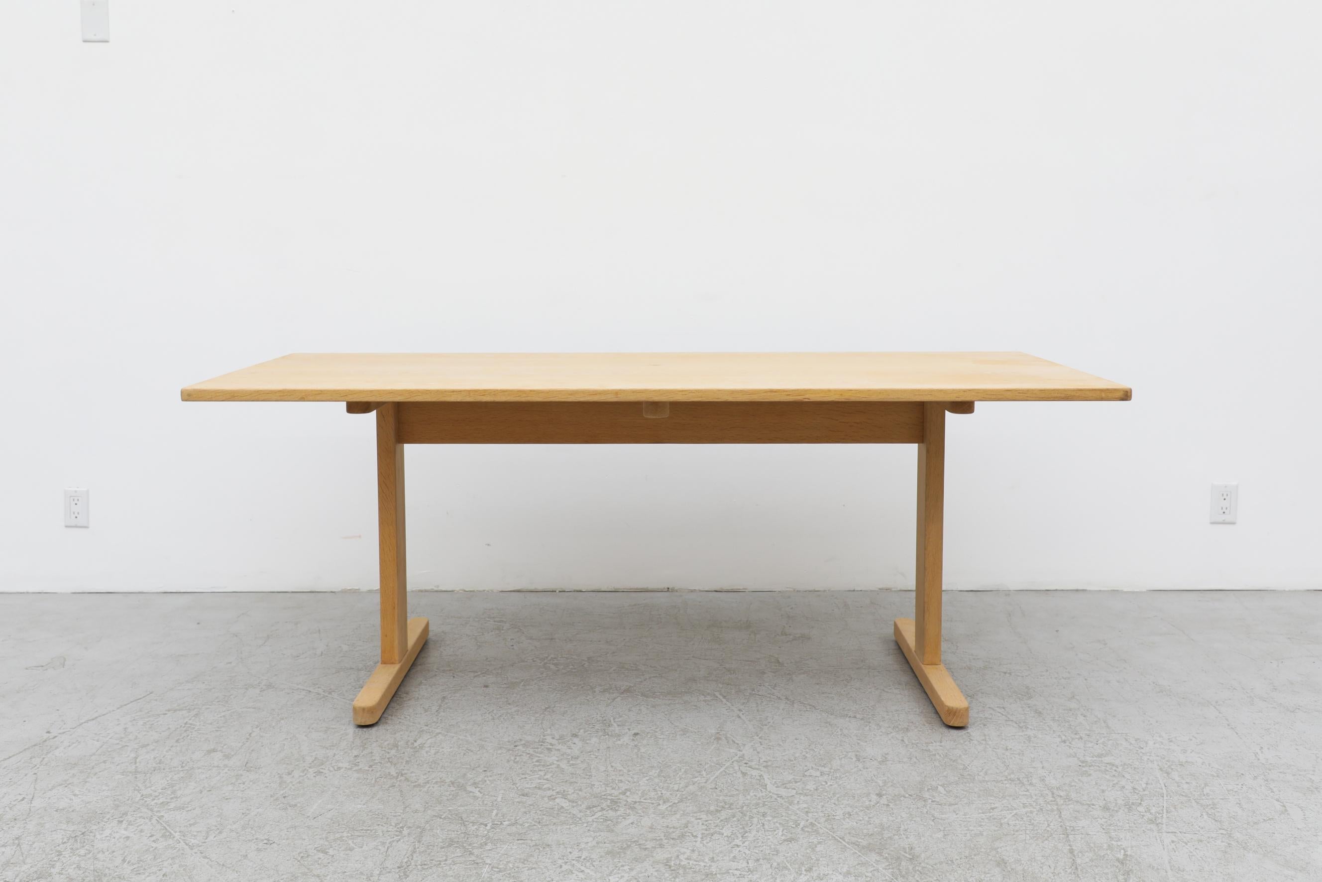 Designed by Børge Mogensen, a towering figure in the world of Danish mid century design, this oak trestle base dining table is in good original condition with some wear consistent with its age and use. Other dining tables are available and listed