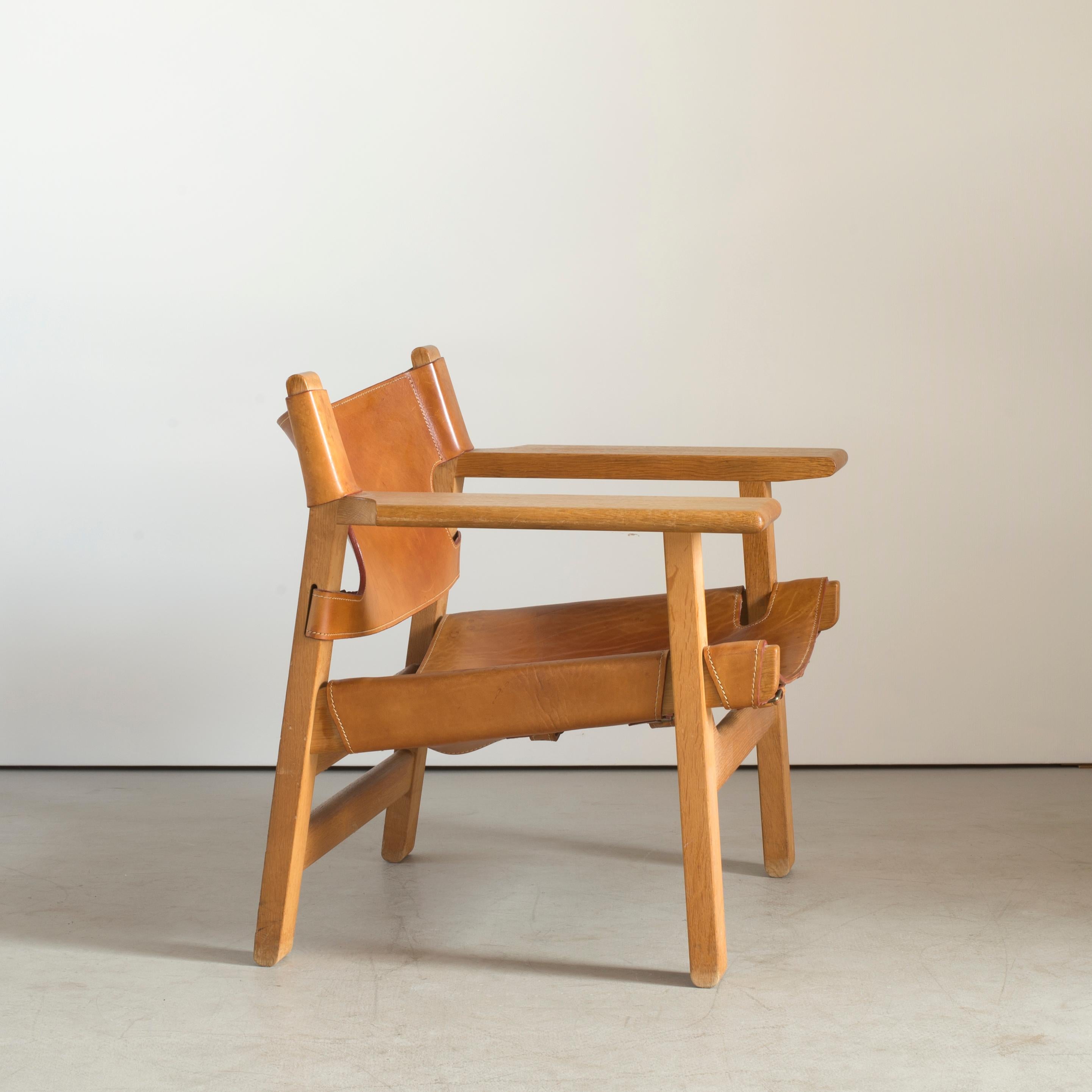 Børge Mogensen Spanish chair in oak and vegetable tanned leather. Executed by Fredericia Furniture, Denmark.