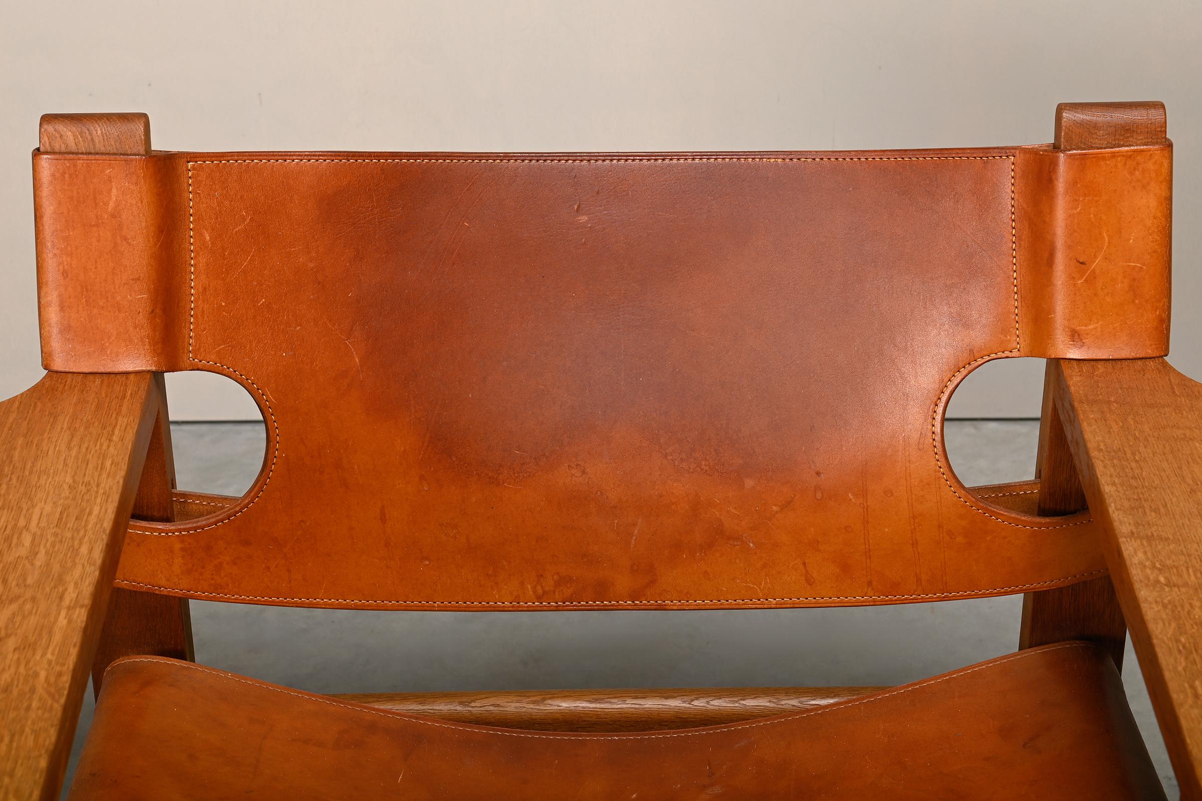 Børge Mogensen Spanischer Stuhl in Cognac Leder und Oak für Fredericia, 1967 im Angebot 4
